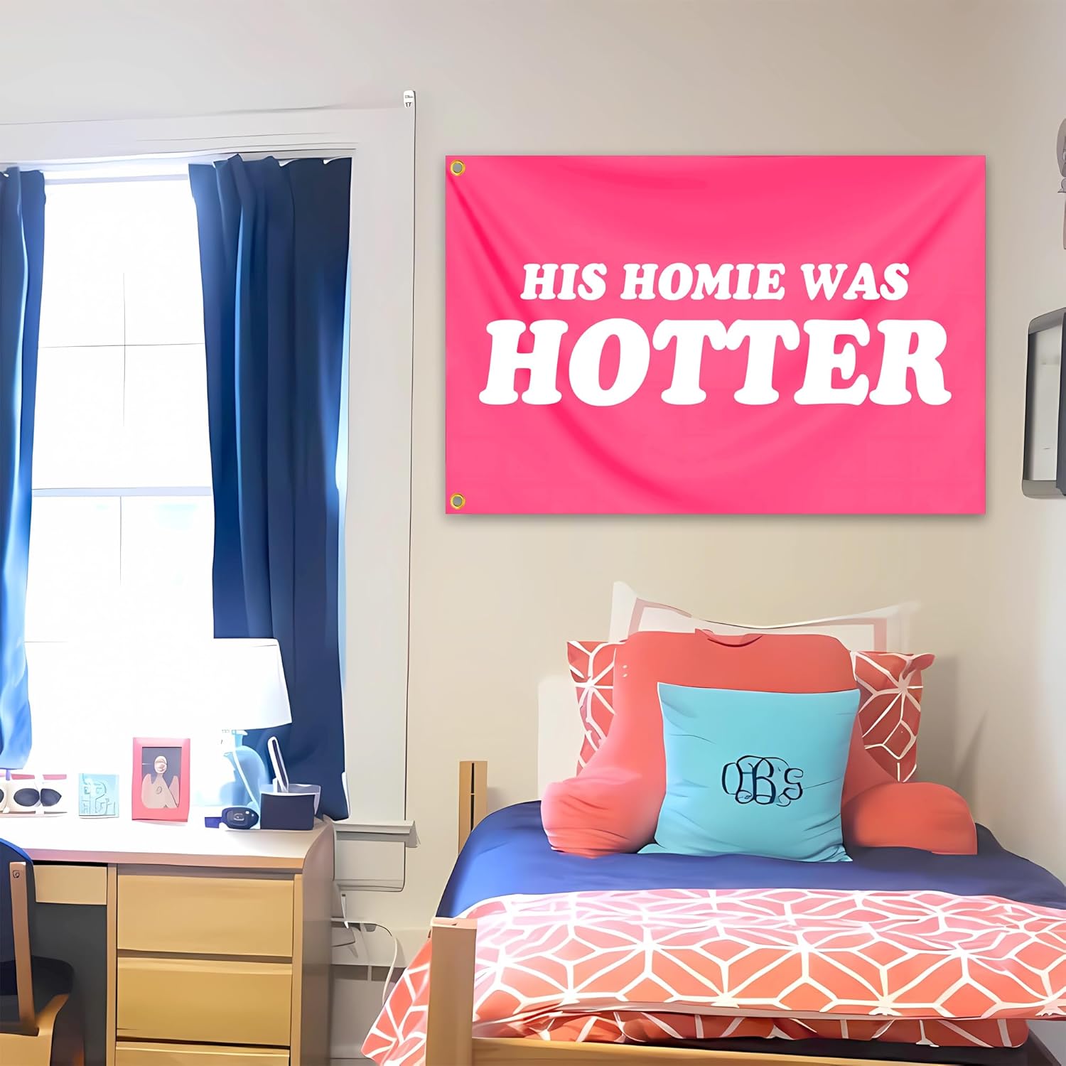 His Homie Was Hotter Flag 3x5 Ft Funny Pink Tapestry Durable polyester for Room Teen Girls Indoor Bedroom and College Dorm Wall Banner Flag Decor - Image 5