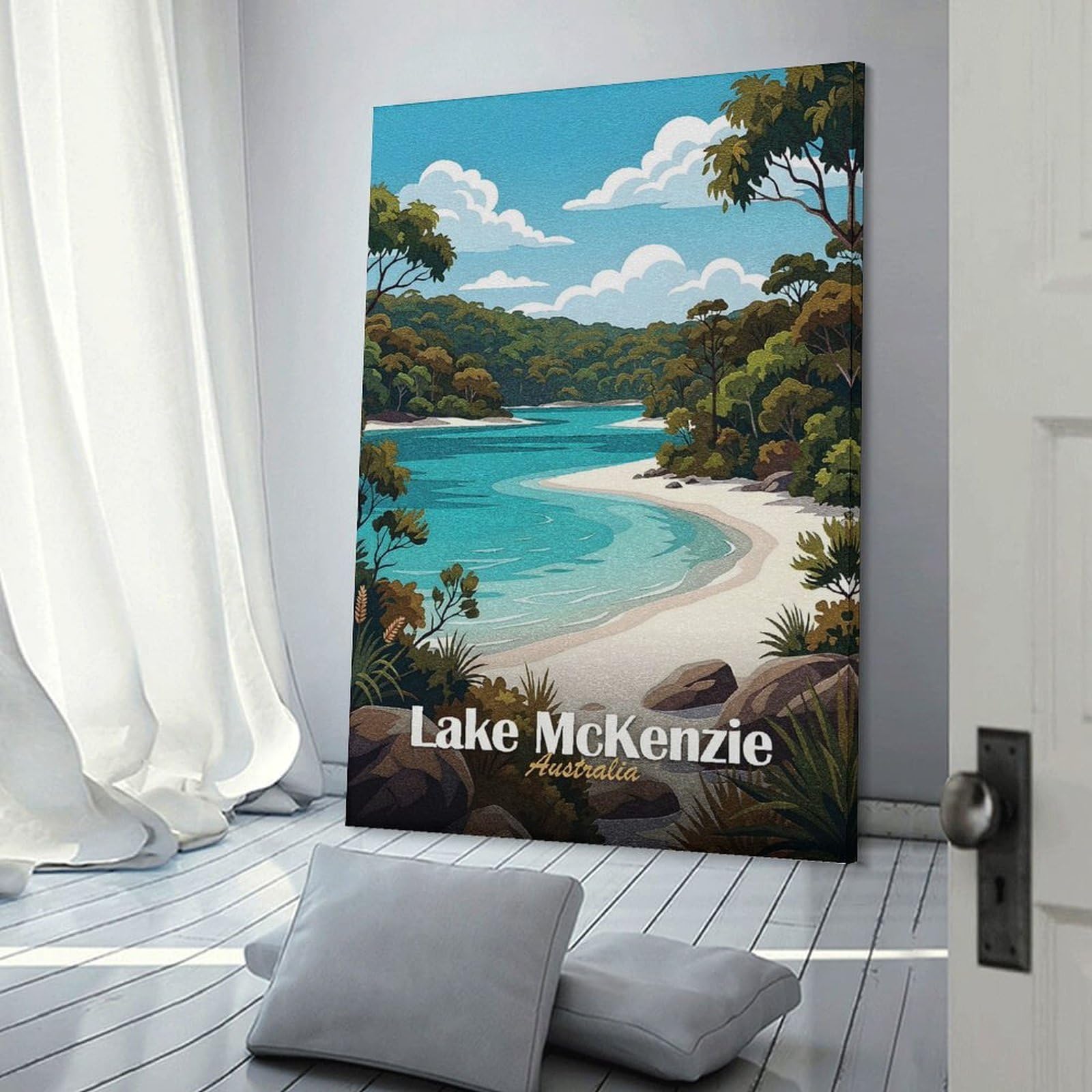 Junmoney Canvas Wall Art Lake McKenzie, Australia Travel, 16x24inch(40x60cm), for Bedroom, Guest Room Or Reading Nook, Canvas Wall Decor for Personal Spaces