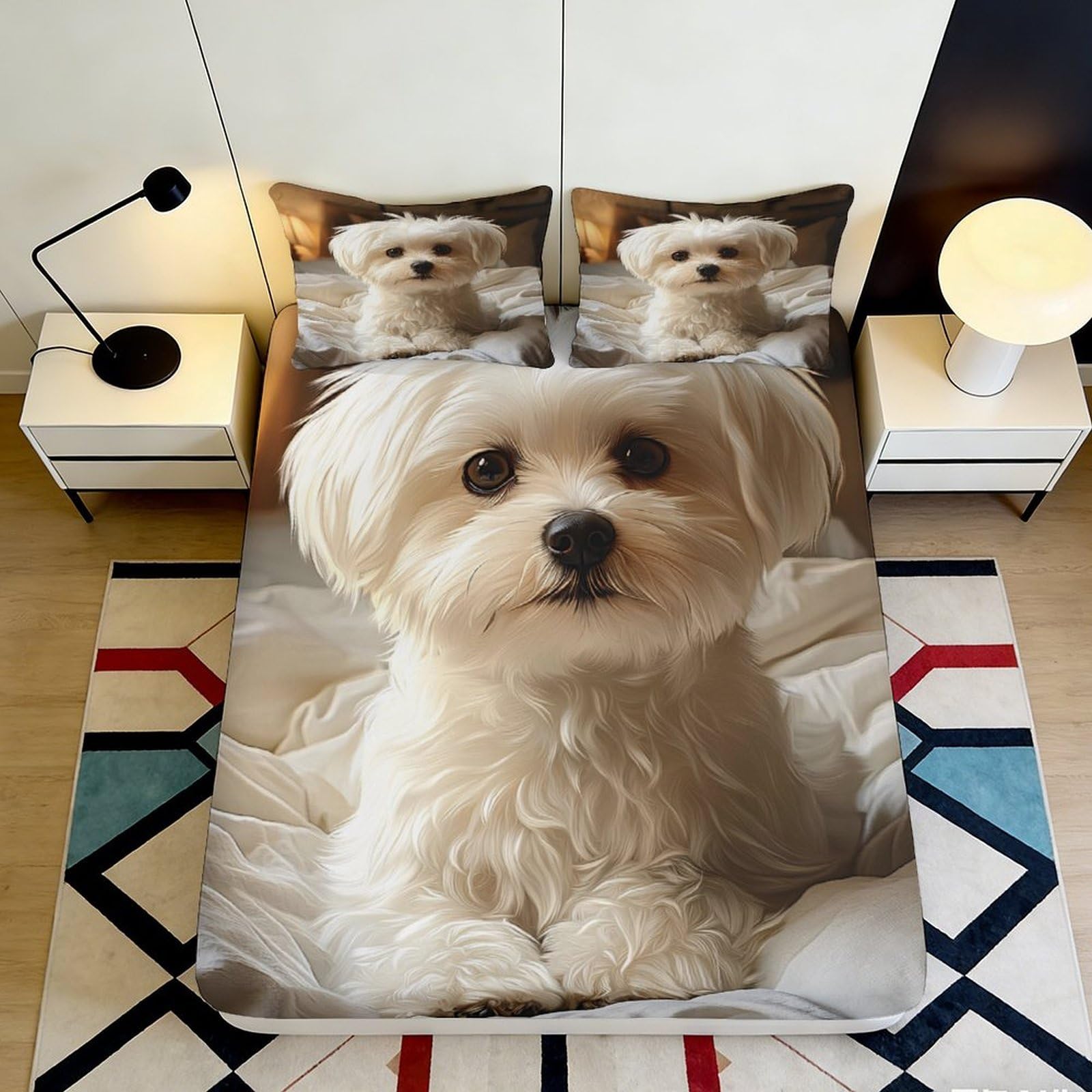 3D Printed Puppy Fitted Sheet Microfiber Deep Pocket Elastic Hem Bedroom Bedding Set for Adults Puppy Mattress Fitted Cover 140x200x25cm