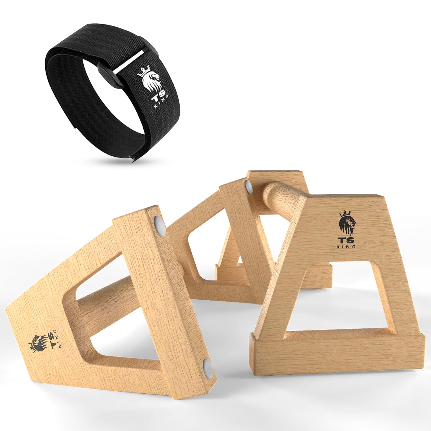 TS King Calisthenics Equipment Calisthenics Equipment - Set di 2 maniglie per flessioni in legno di faggio FSC, portata fino a 300 kg, antiscivolo e delicate sulle articolazioni
