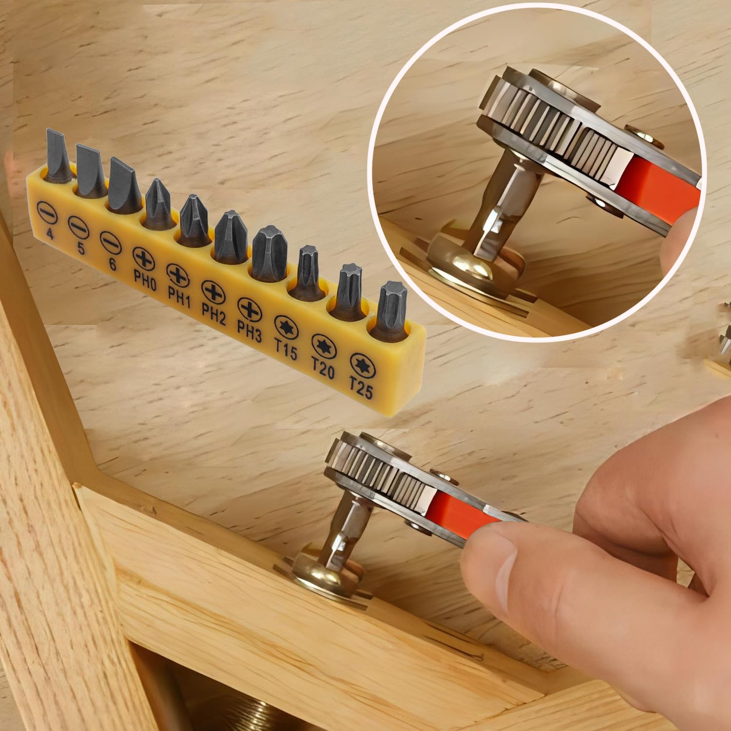 Right Angle Ratcheting Screwdriver & Bit Set - 90° Hex Drive For Tight Spaces (11 Pc)