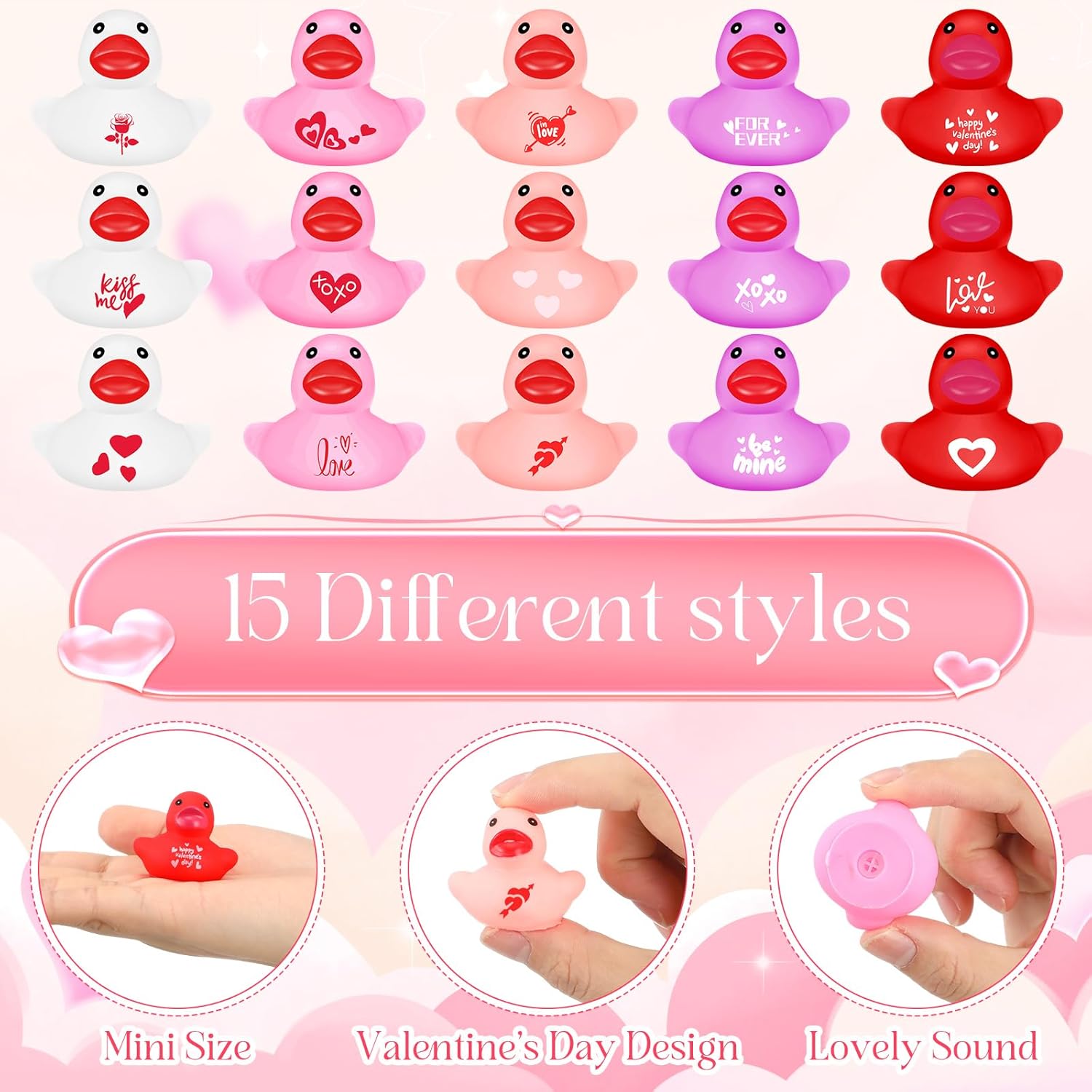Junkin 25 Pcs Valentine Mini Rubber Ducks 1.57 Inch Small Rubber Ducks in Bulk Festive Duckies Heart for Birthday Party Exchange Prizes Bathtub