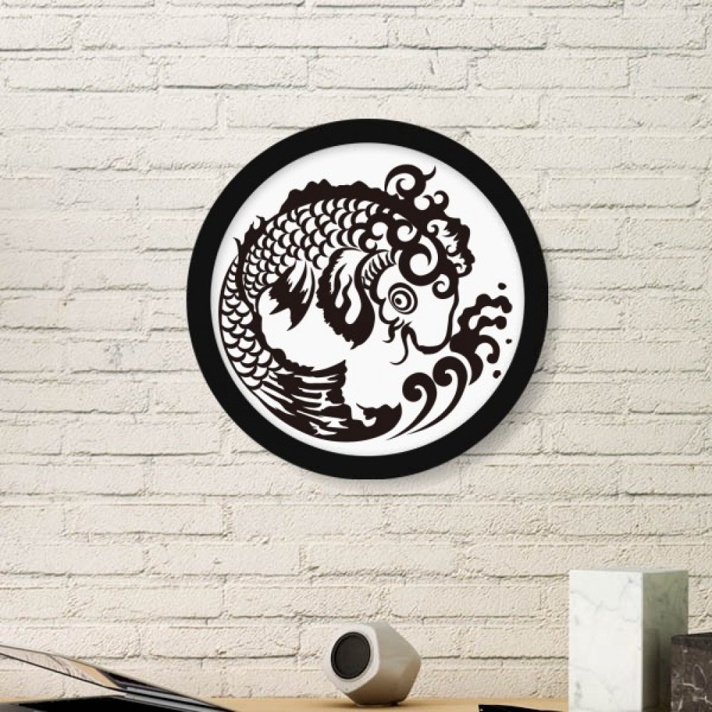 Peinture ronde poisson animal chinois cadre noir DIYthinker pour decoration murale