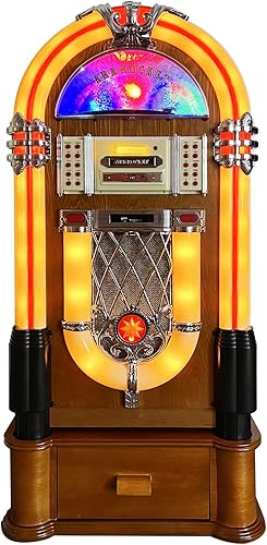 Miniatura 2 de Arkrocket Jukebox reproductor de discos de vinilo de tamaño completo Bluetooth USB SD Reproductor de CD Radio, tocadiscos retro, Jukebox clásico