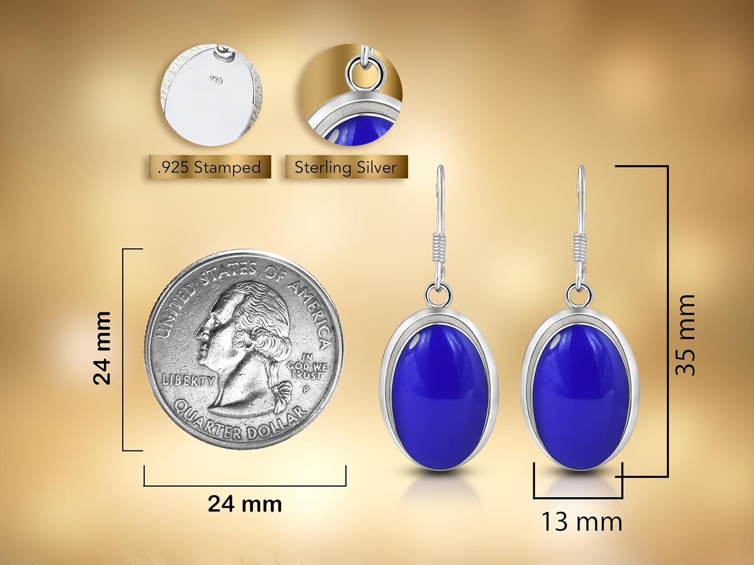 Aeravida Simply Elegant Oval Simulated Blue Lapis-Lazuli Inlay .925 Sterling Silver Dangle Earrings | Unique Handmade Gemstone Dangle Jewelry