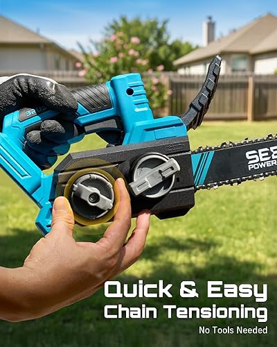 Miniatura 7 de SEESII Motosierra Eléctrica Inalámbrica de 12 pulgadas: Motosierra Pequeña sin Escobillas Alimentada por Batería, 2 x Baterías de 4.0Ah, Mini