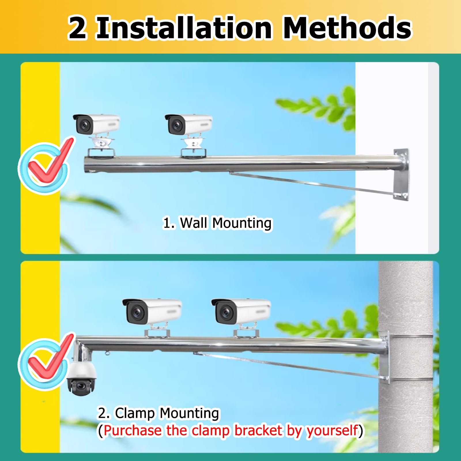 Soporte Universal extralargo para Poste de cámara de 1,6 a 6,6 pies - Soporte de Columna de vigilancia de Acero Inoxidable 201 Resistente a la Intemperie para cámaras de Seguridad montadas e