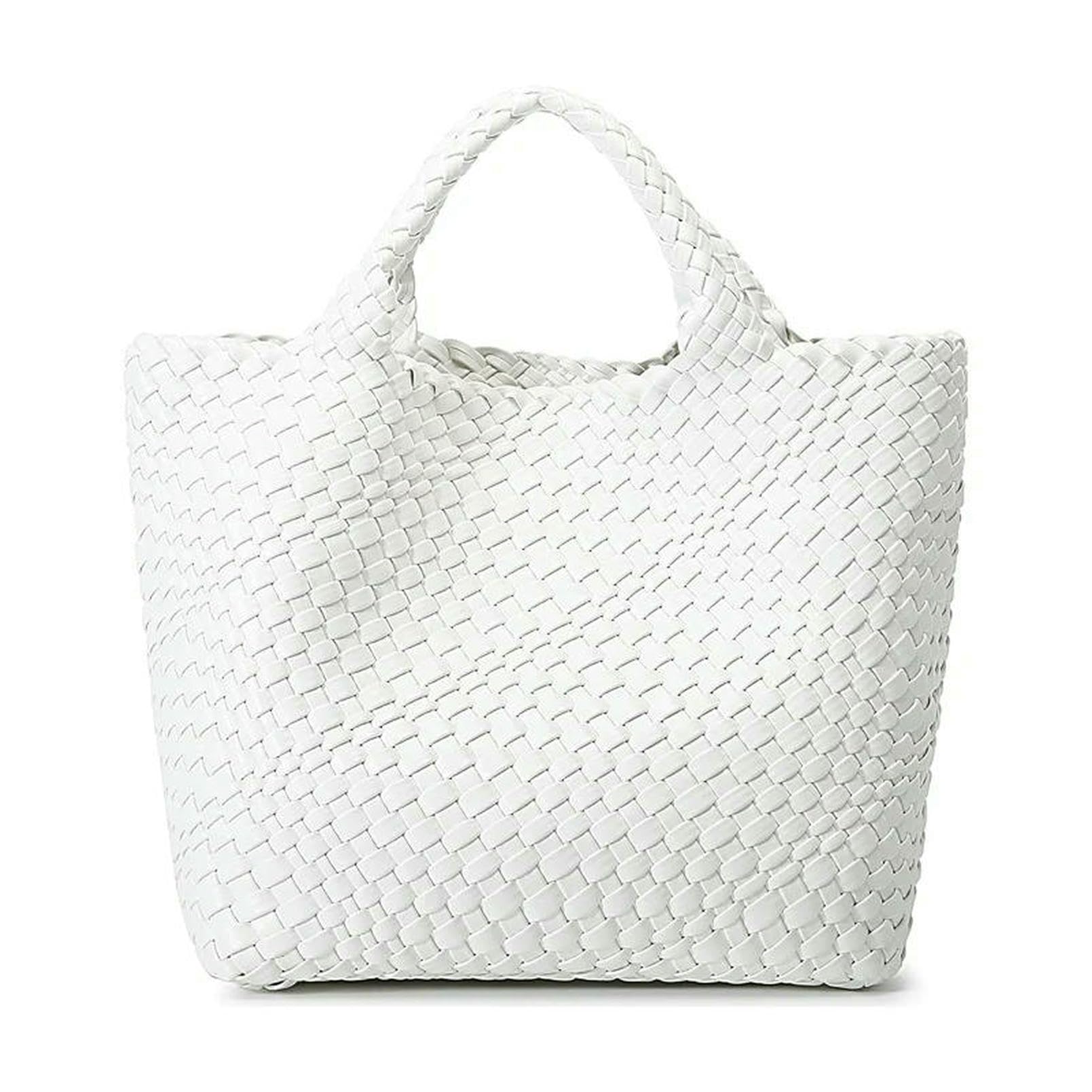 Borsa Paglia A Tracolla Intrecciata Fatta Mano per Donne Borse da Viaggio Grandi in Spiaggia E Secchio Cesti-Bianco