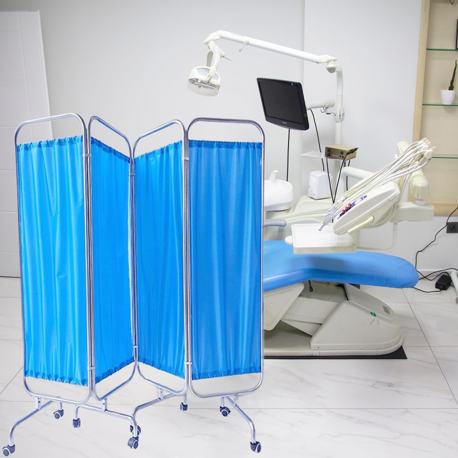 Schermo divisorio Medico Pieghevole su Ruote, in Acciaio Inossidabile, Mobile per Ospedale, Clinica, Terapia intensiva, Scuola.
