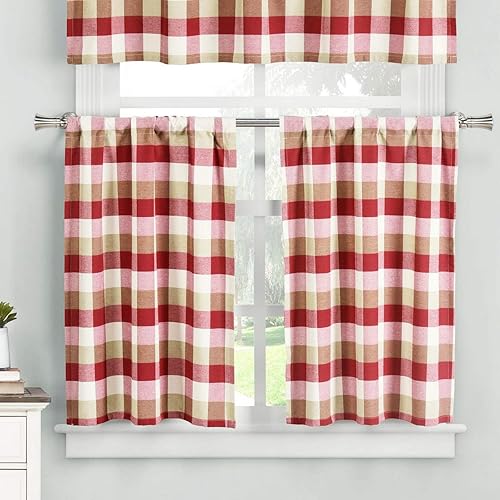 Miniatura 3 de Home Maison - Kingsville Country Plaid Gingham - Juego de cenefa y nivel de cocina | Cortina de ventana pequeña para cafetería, baño, lavandería,