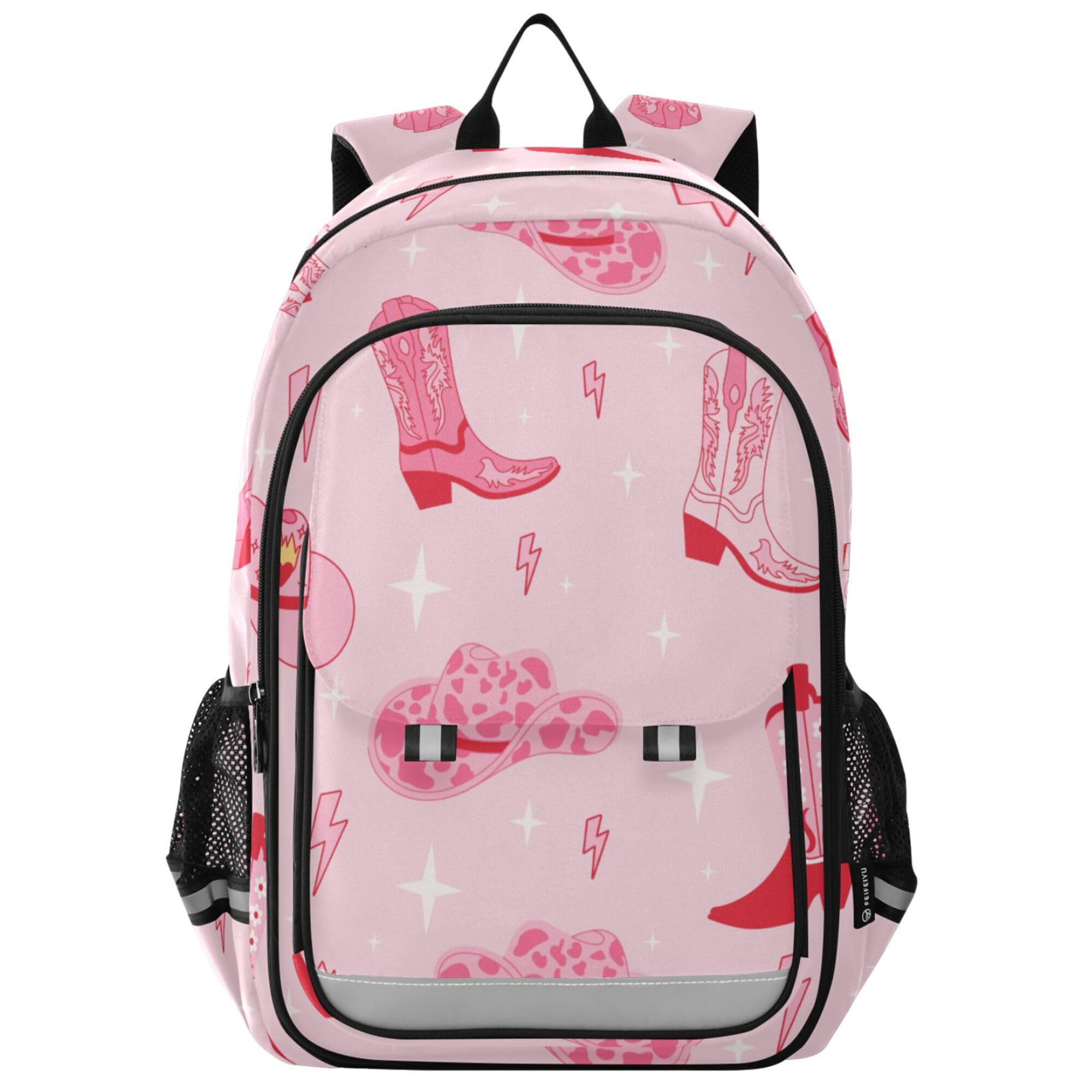 Fisyme Pink Western Cowgirl Boots School Backpack Laptop Backpack Bags Bookbag Travel Casual Computer Notebooks Daypack