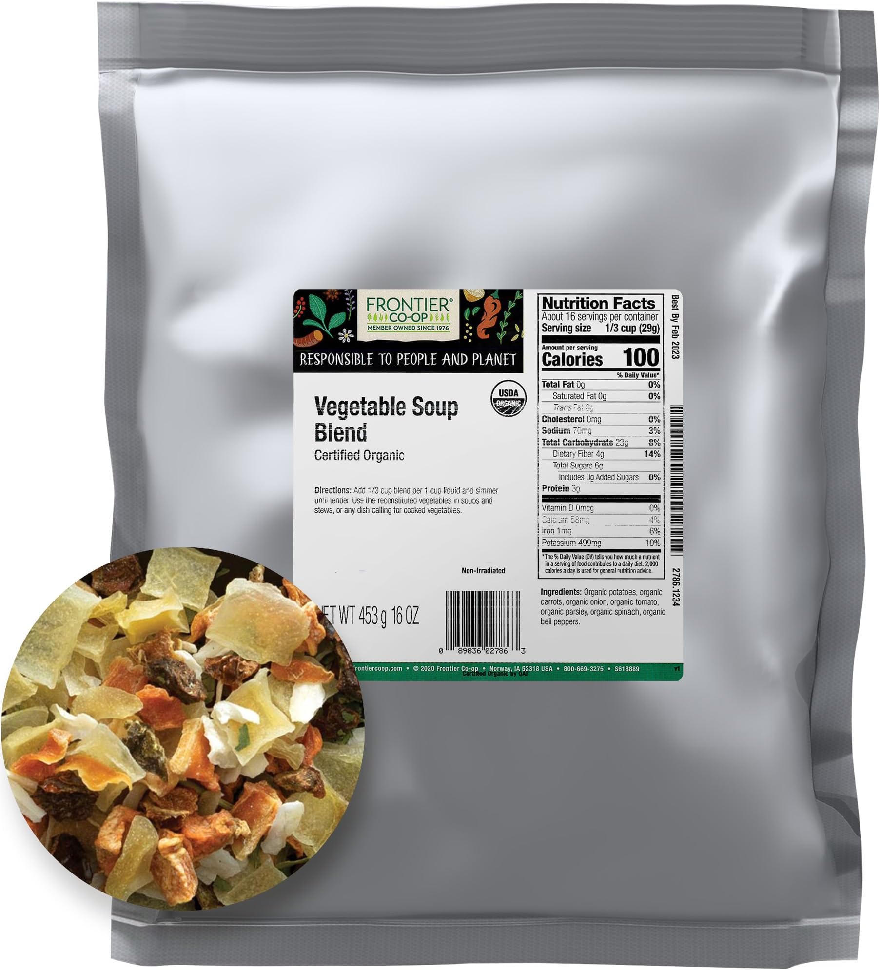 Frontier Co-op Organic Vegetable Soup Blend 1lb - Low Sodium Soup Mix, Dehydrated Veggies and Parsley - Dried for Ramen, Stew