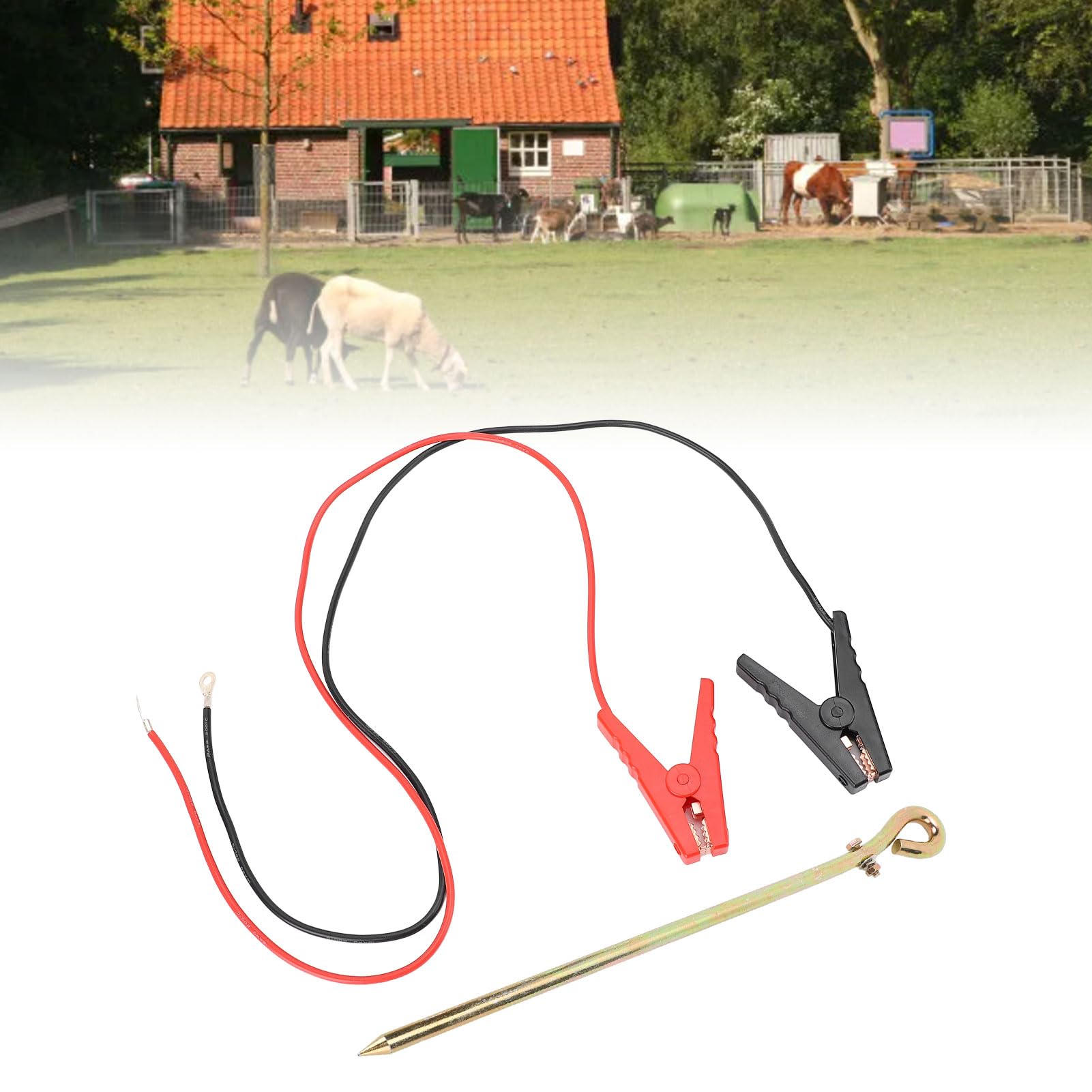 Ejoyous Picchetto di Messa a Terra in Filo per Recinto Elettrico Picchetto di Messa a Terra in Acciaio Zincato con Clip a Coccodrillo Cavo da 100 Cm Kit di Collegamento in 3 Pezzi per Caricabatterie
