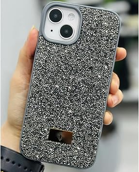 Coverzone iPhone 13 Pro Max ile Uyumlu Elmas Desen Taşlı Kılıf – 2 mm Kamera Çıkıntı Koruma, Işıltılı Lüks Şık Darbe Emici Kapak Gümüş