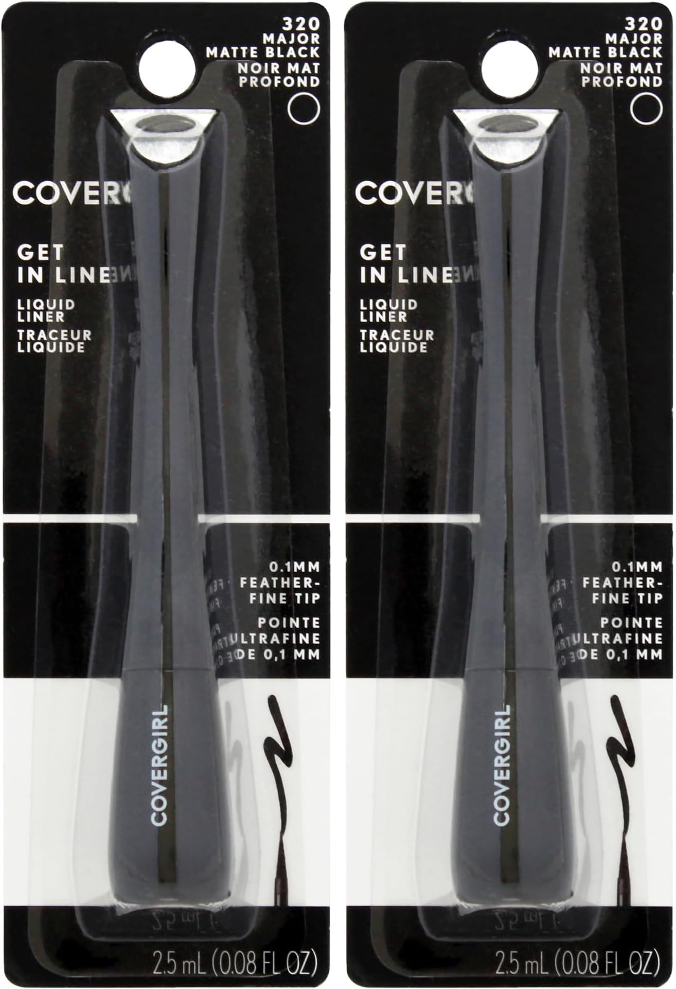 Get In Line Liquid Eyeliner, Black Crystal, Long Lasting, 0.08 Ounces, Feather-Fine Tip, Contour-Grip Handle, Quick-Dry Liquid Eyeliner, Removes Easily (Pack of 2)