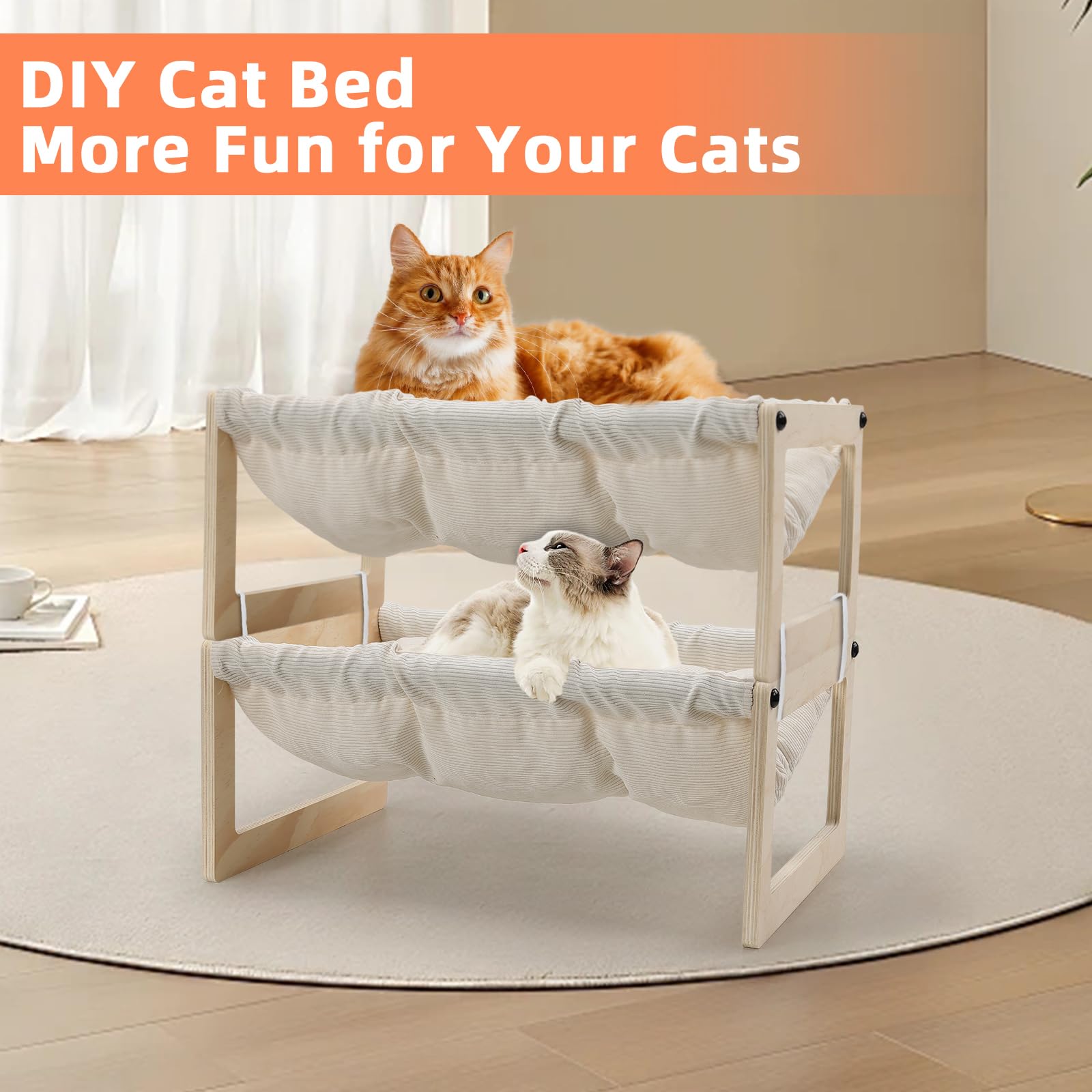 BsBsBest Cat Bed, 22 X 16 Inch Elevated Wooden Pet Hammock Breathable Dog Bed Detachable Portable Indoor Outdoor Cat Beds for Kitty Puppy Bunny Rabbit Small Animal with Padded Cotton