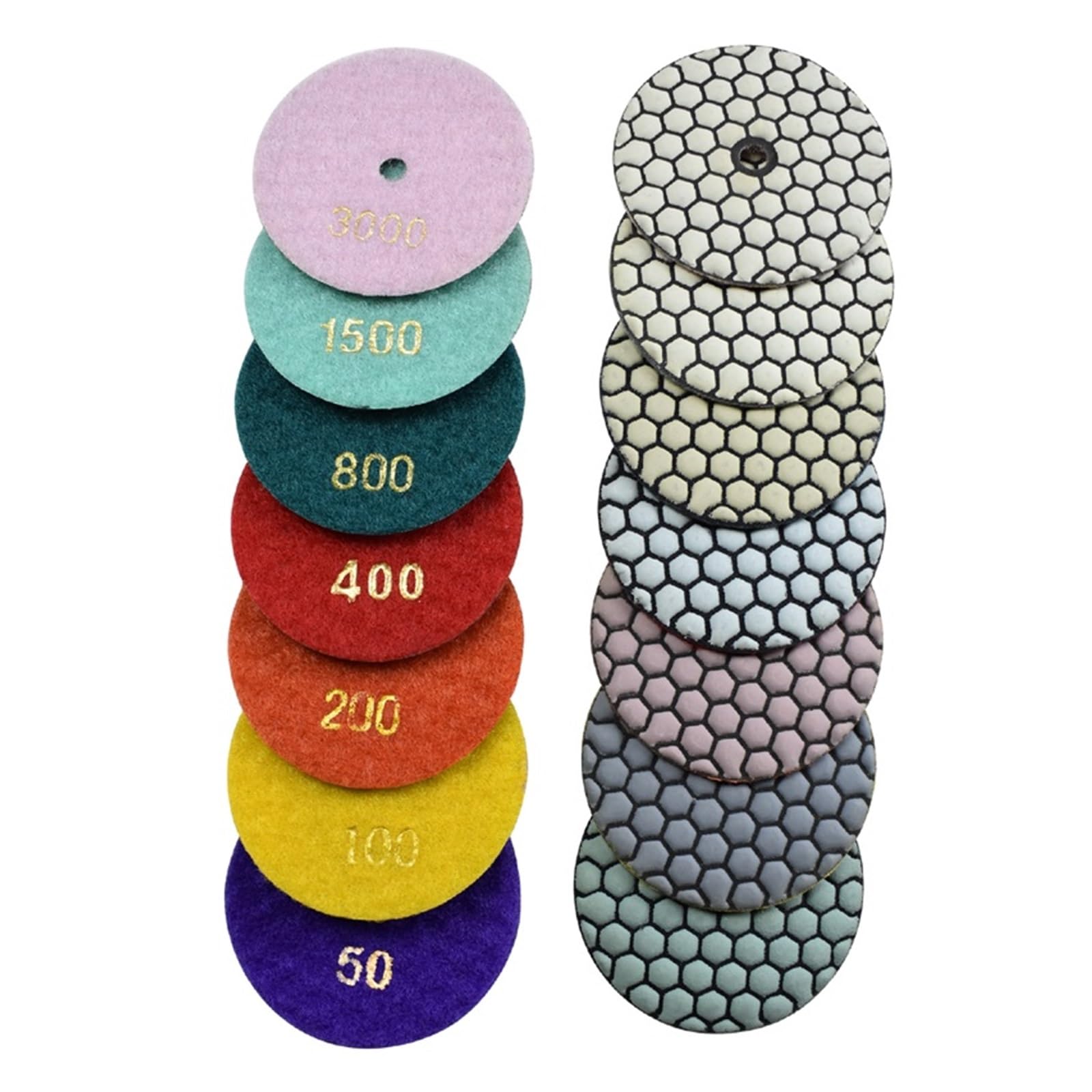 80mm na sucho/mokro 3 "nakładki polerskie do polerki do kamienia 7-stopniowy zestaw polerski z haczykiem i pętelką dysk z elastycznym(1500,10 Pcs)