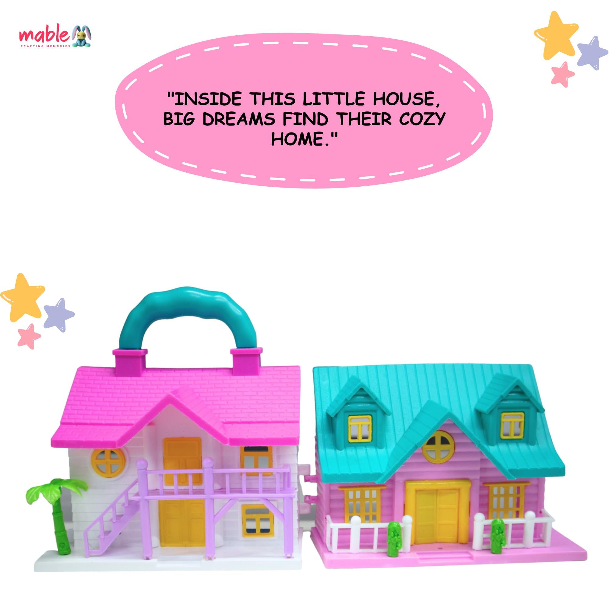 MABLE Girls Big Size Pretty Doll House Playset for Kids, Beautiful Two Room Set, Furniture, and Openable Doors for Kid Girls | Stunning Design for Indoor & Outdoor Fun for Children 1