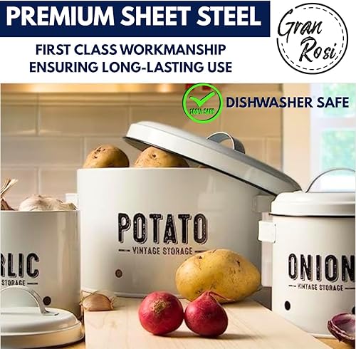 Miniatura 4 de Granrosi Juego de almacenamiento de verduras de cocina para despensa y encimera, juego de 3 recipientes de cocina que incluye papa, cebolla y