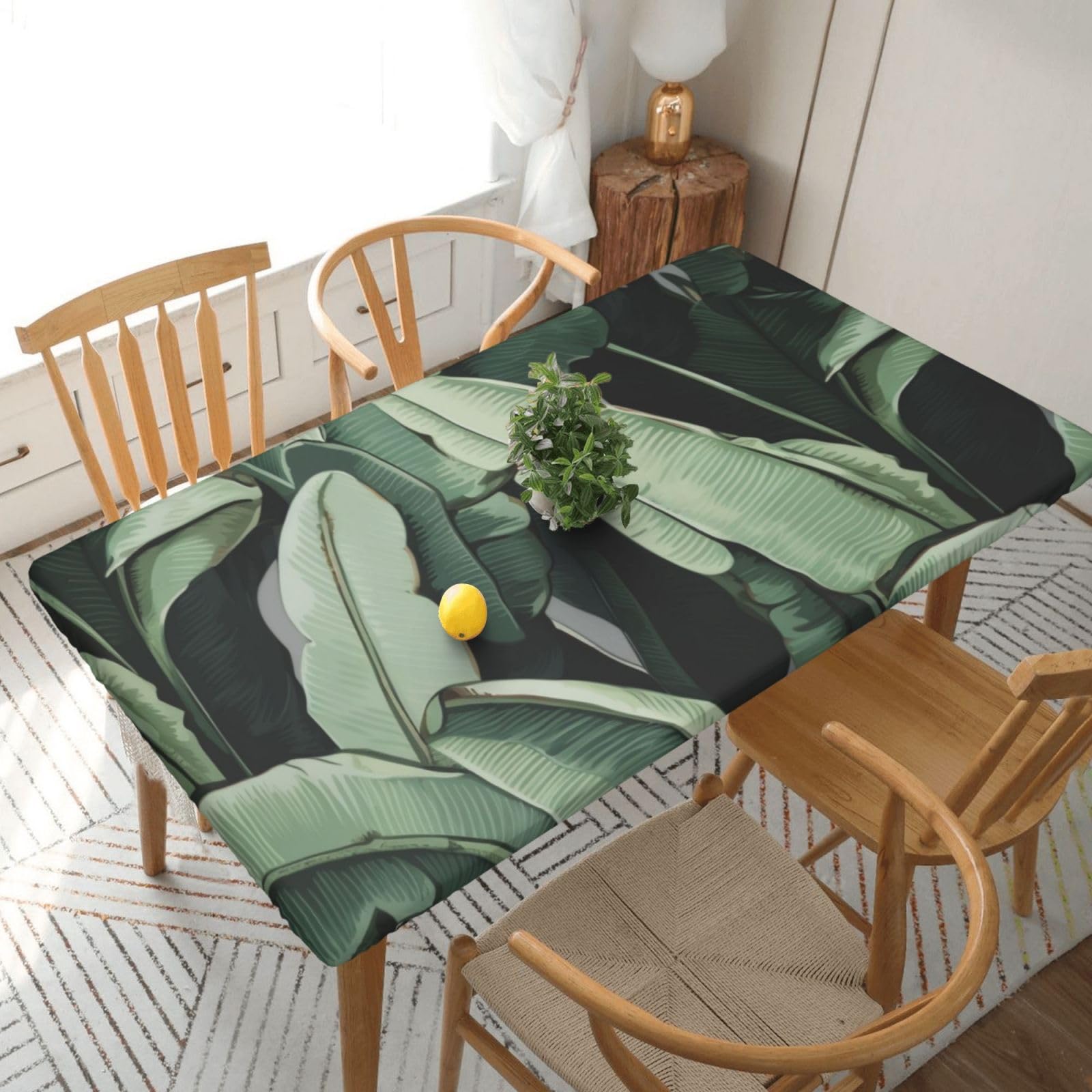 WPKJU Tropical Banana Palm Leaves Art Printed Tablecloths 5ft Rectangular Table Covers Washable Polyester Decorative Table Cloth for Dining Table Picnic Wedding
