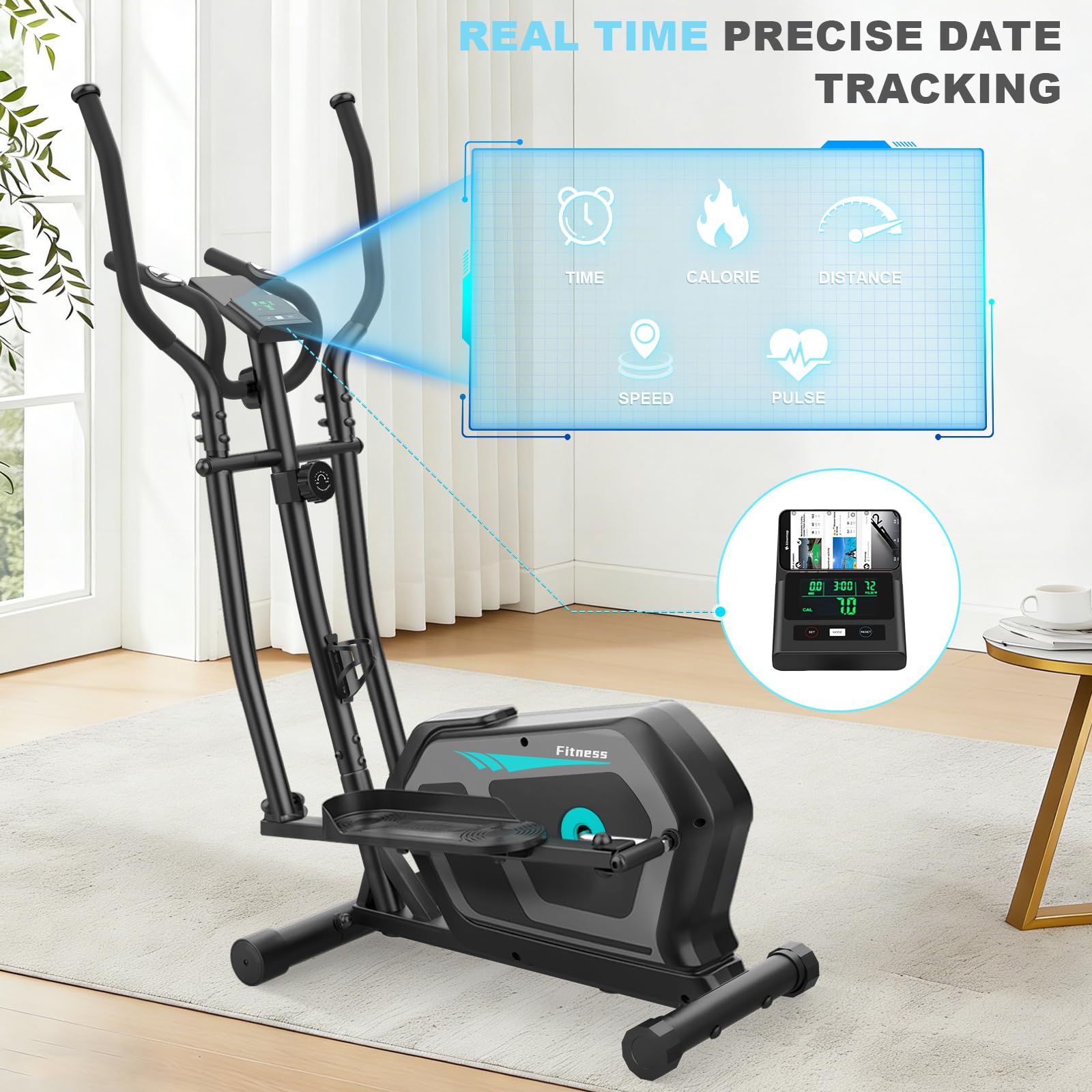 Crosstrainer für Zuhause,Ellipsentrainer mit 16-Stufiger Widerstandsstufen,Pulssensor, LCD-Monitor & Gerätehalterung,Magnetischer Crosstrainer mit Bluetooth & App, Ellipsentrainer Fitness Sport