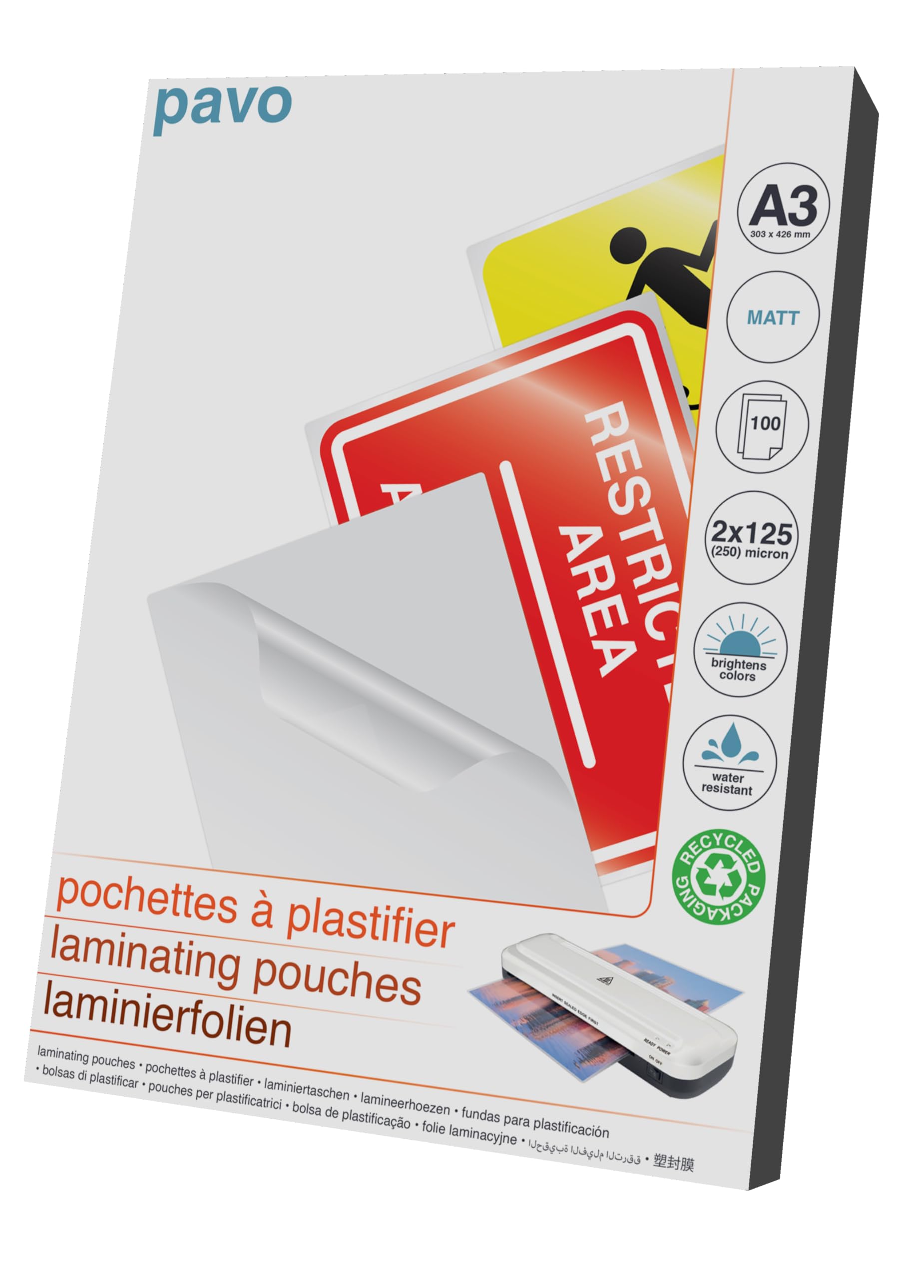 Pavo - Laminating Pouches A3 2x125 mic, Pack of 100 - Matt