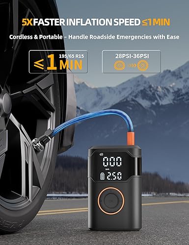 Miniatura 2 de Inflador de neumáticos, compresor de aire portátil, bomba de aire de neumáticos de 150 PSI, 5 veces más rápido con medidor digital, apagado