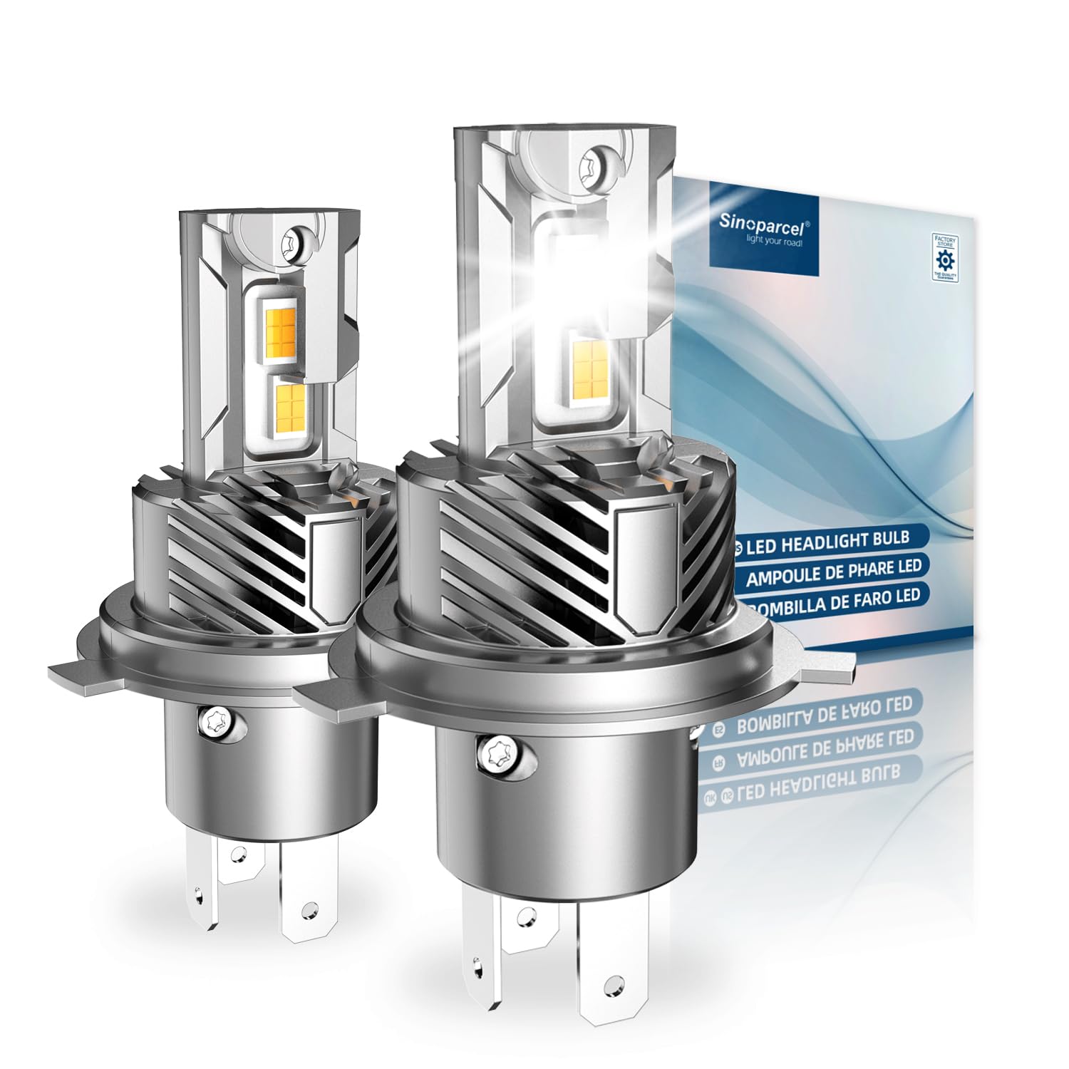 Sinoparcel Actualización H4/9003 LED Bombilla para Faros Delanteros - 20000LM/juego 6500K - Haz Baja y Alta con Ventilador Luz Blanca Reemplazo de Halógeno LED - Paquete de 2