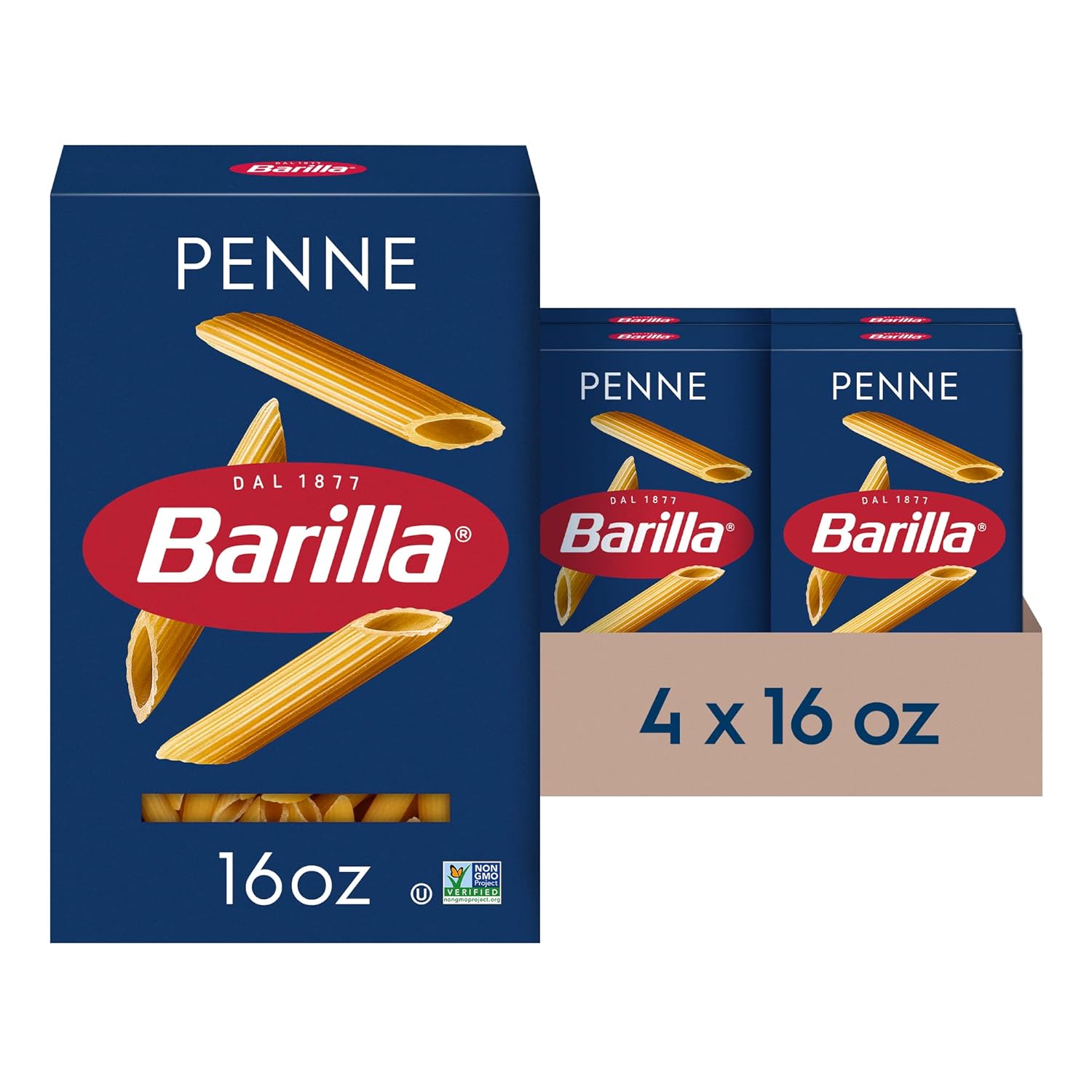 Barilla Penne Pasta, 16 oz. Box (Pack of 4) - Non-GMO Pasta Made with Durum Wheat Semolina - Kosher Certified Pasta