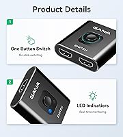 Vista 7 de Interruptor HDMI 4 K a 60 Hz, interruptor HDMI bidireccional de aluminio GANA 2 en 1 salida, concentrador HDMI manual compatible con HD compatible