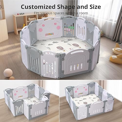 Miniatura 7 de UANLAUO Plegable Baby Playpen 2 paneles extensible Baby Fence Gate, paneles plegables para áreas de juego seguras