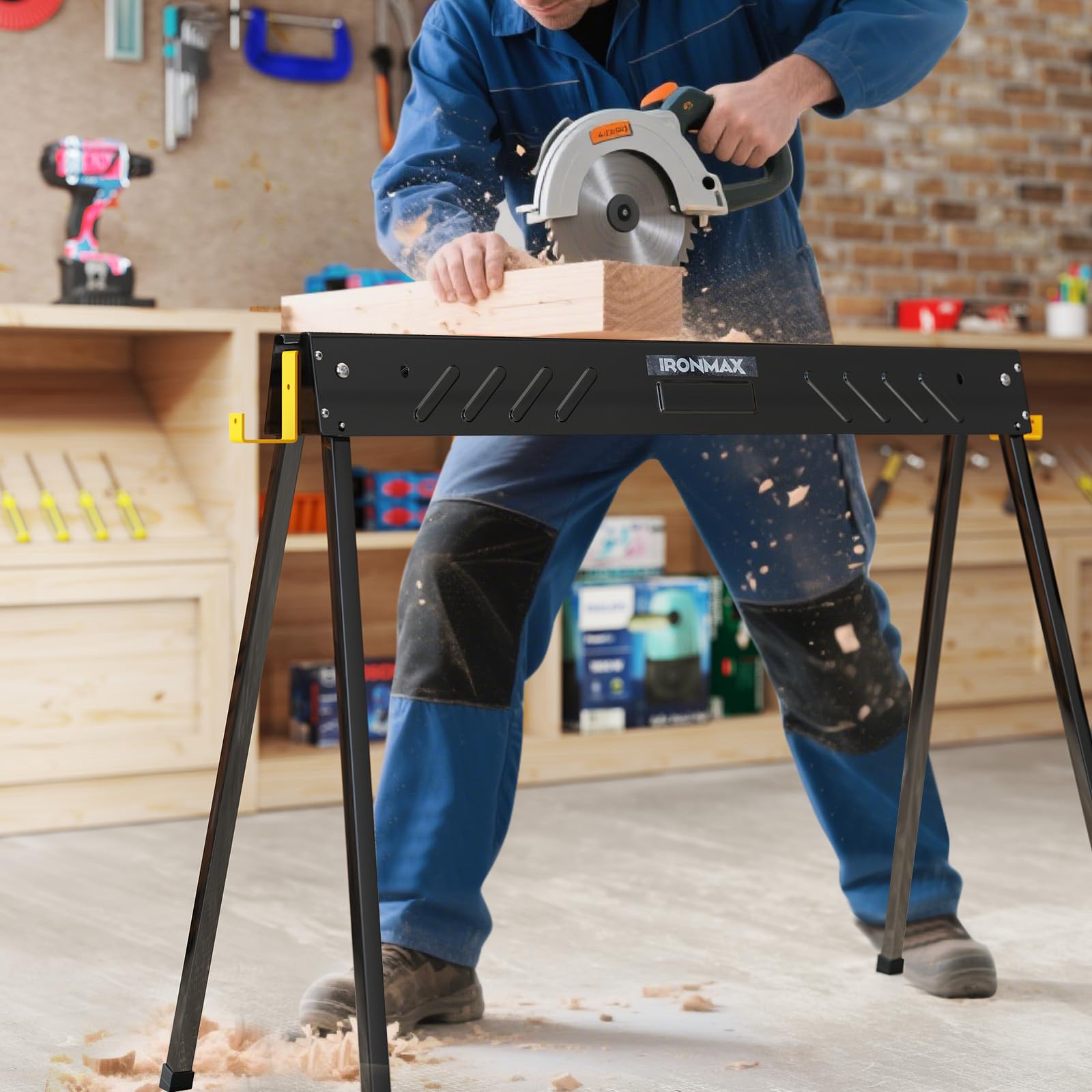 COSTWAY Arbeitsbock 2er Set, bis 500KG belastbar, Böcke klappbar, Sägebock mit 2 x 4 Stützarmen, tragbare klappböcke mit Griff, Gerüstbock für Holzbearbeitung, 94 x 47 x 74 cm