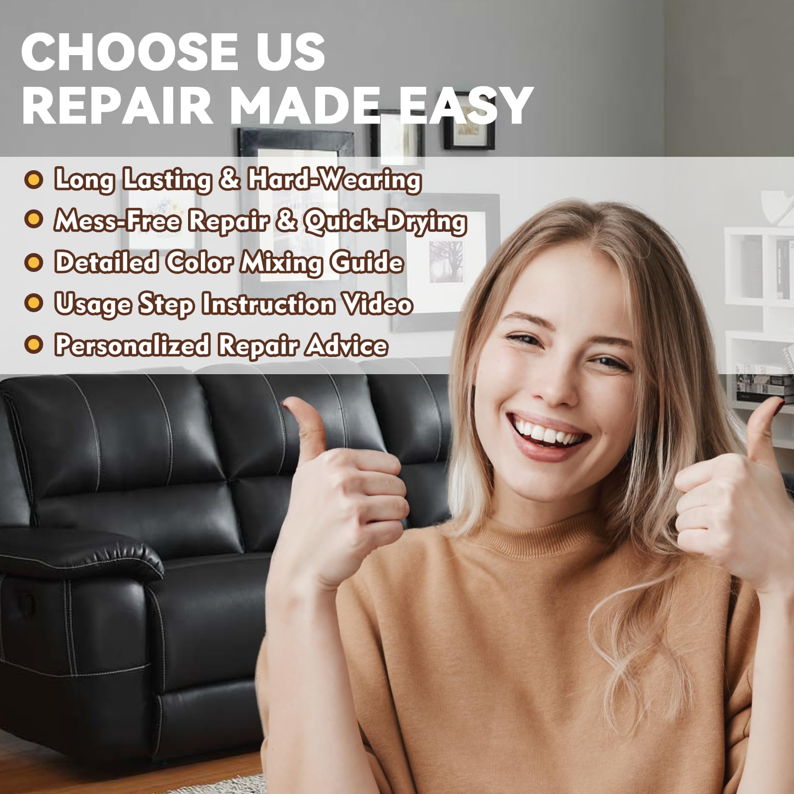 Black Leather Repair Kit Car Interior, Vinyl Repair Kit for Furniture, Sofa, Jacket, Purse – Super Easy Instructions to Fix Scratches, Tears, Holes, and Peeling