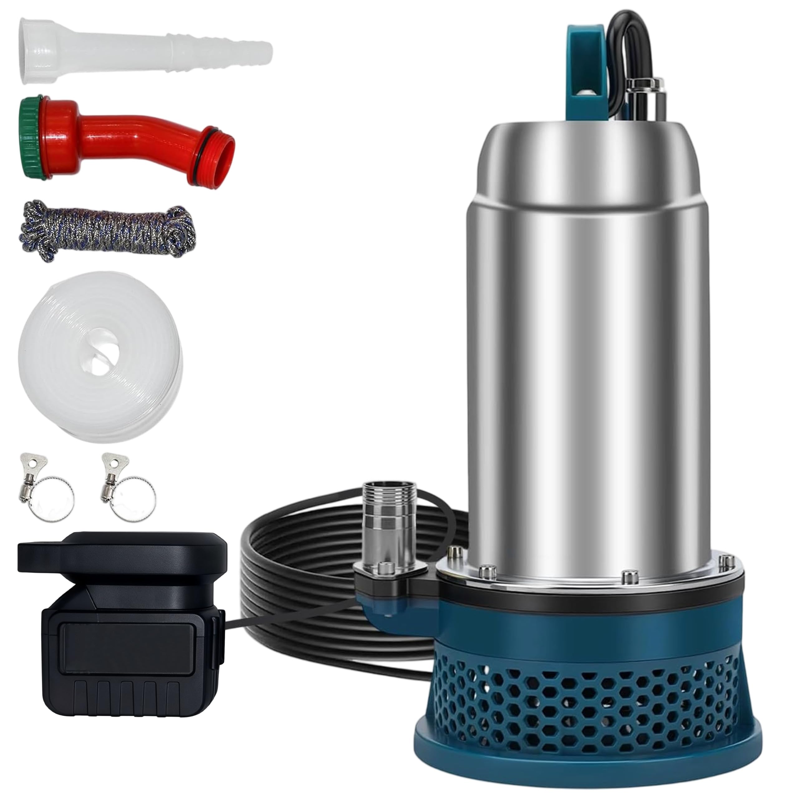 Bomba Sumergible Compatible Con Batería Makita De 24 V | Bomba De Aguas Residuales Con Manguera De 10 M Y Cable De Conexión De 5 M, Para Agua Sucia