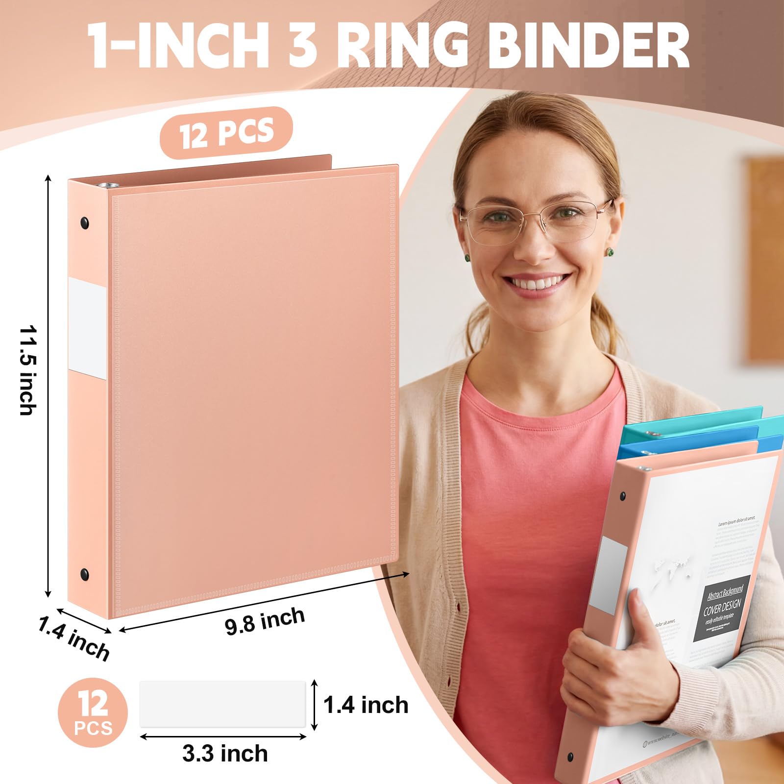 Henoyso Lot de 12 classeurs à 3 anneaux de 2,5 cm avec vue transparente pouvant contenir 225 feuilles de papier de format lettre de 21,6 x 27,9 cm, pour l'école, le bureau, la maison, 4 couleurs vives
