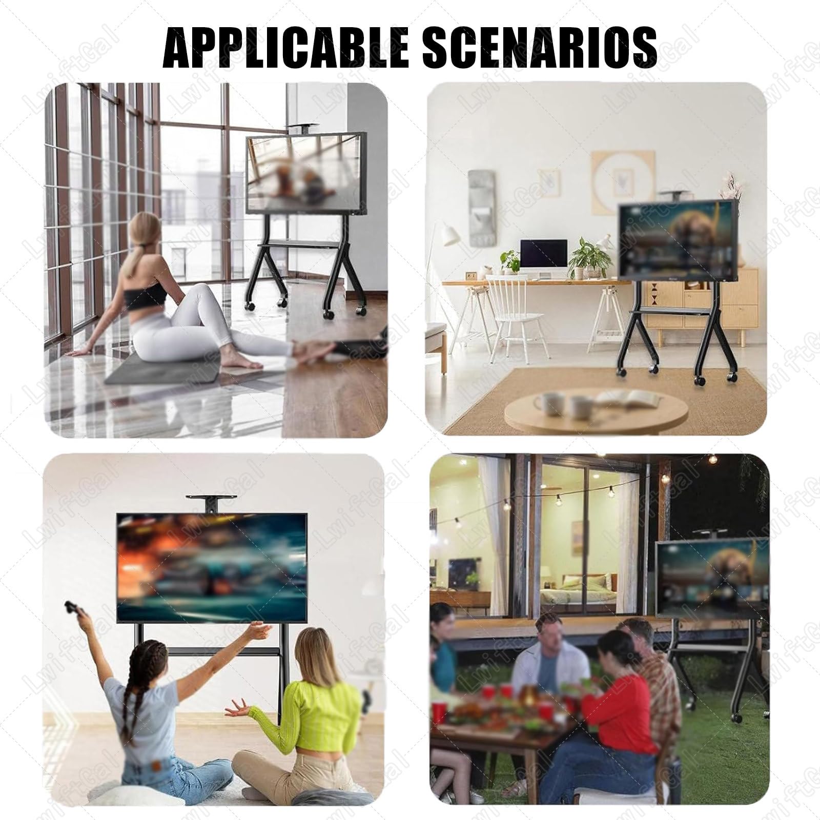 Smart Board-Ständer für 42-75 Zoll/55-100 Zoll Smart Whiteboard, Boden-TV-Ständer mit vier feststellbaren Rädern, Design für Büro, Klassenzimmer, Zuhause,White-55-100inch