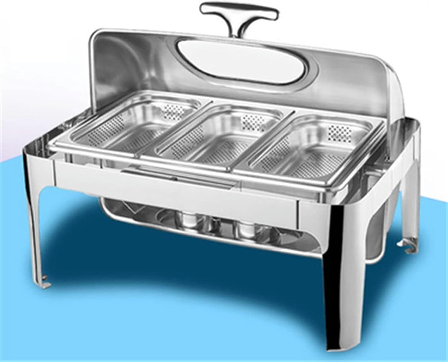 Hot Pot Buffet Set - Foldable Heater with Fuel Rack and Lid for Catering Events, Includes Foods Pot and Water Pot,Round Steel Cover Punch 6L