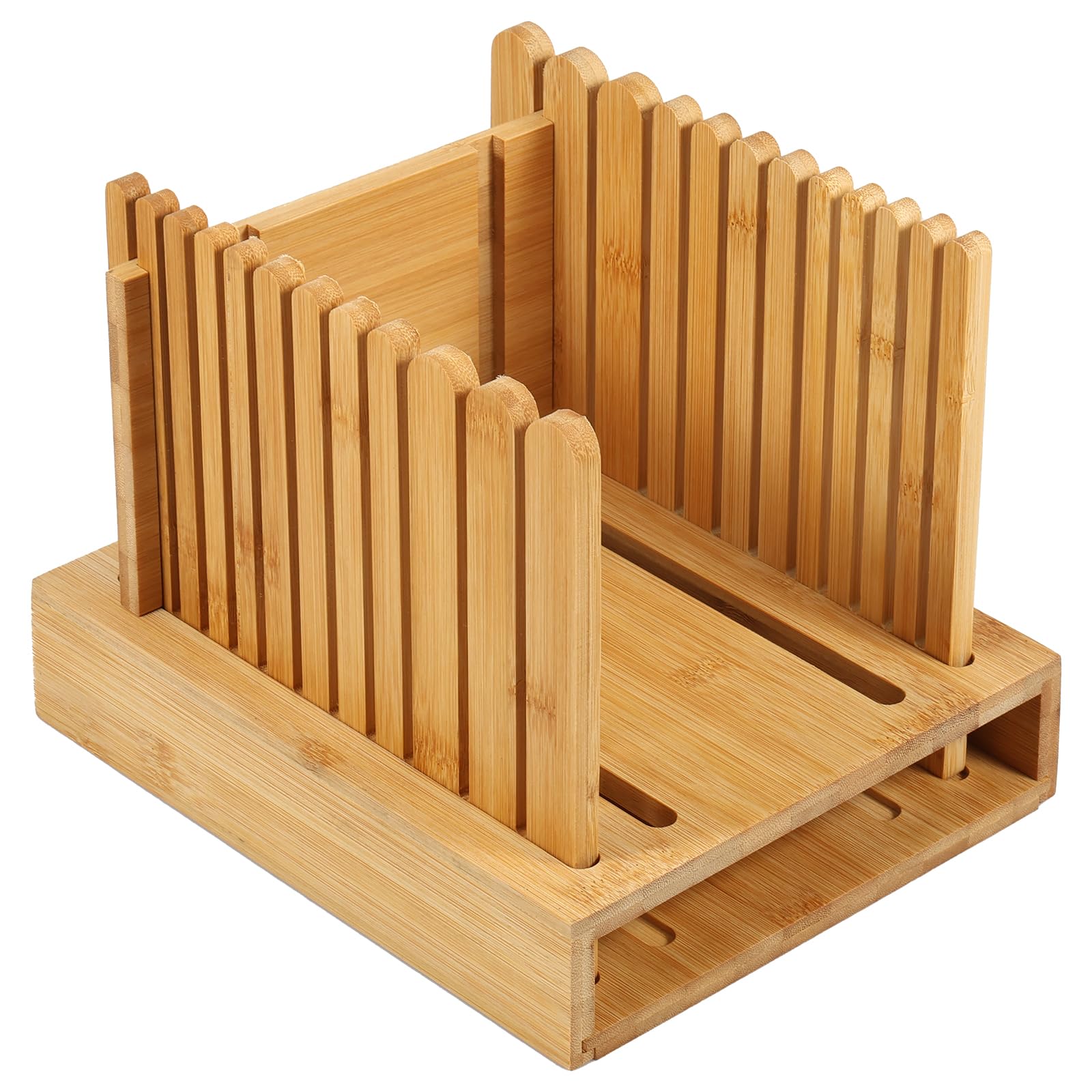 Bamboo Bread Slicer for Homemade Bread, Bread Slicer with Crumb Tray, Adjustable Width Bread Slicer, Foldable and Compact Cutting Guide, Manual Bread Slicer for Homemade Bread, Bagels, Cakes,Sandwich