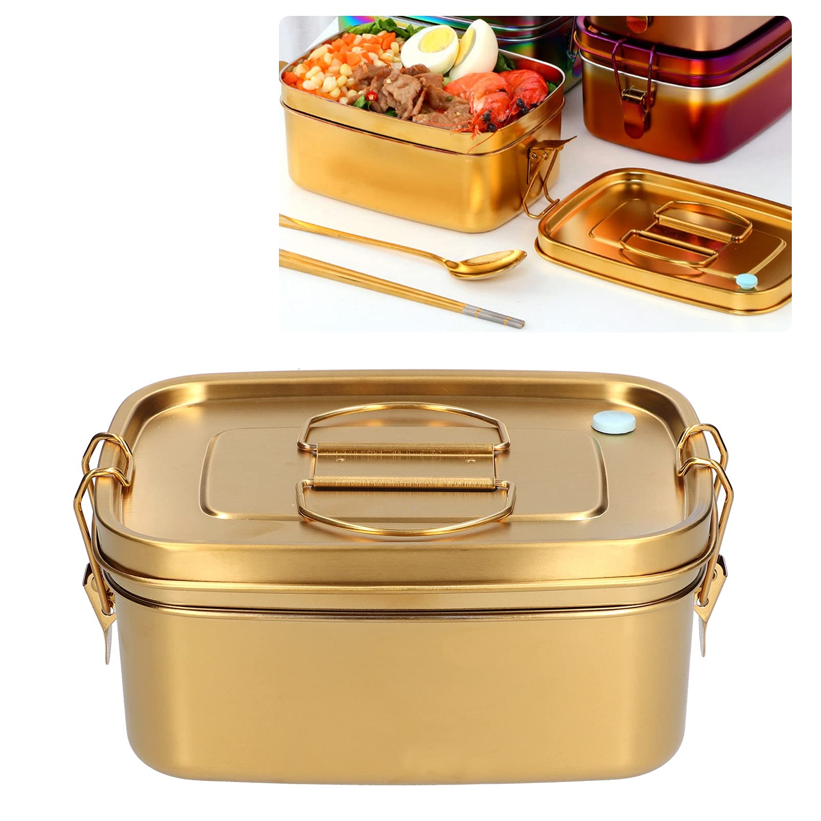 TOPINCN 1,5 L 2-lagige Brotdose Tragbare Auslaufsichere 304 Edelstahl Lebensmittelbehälter Geschirr (Gold)