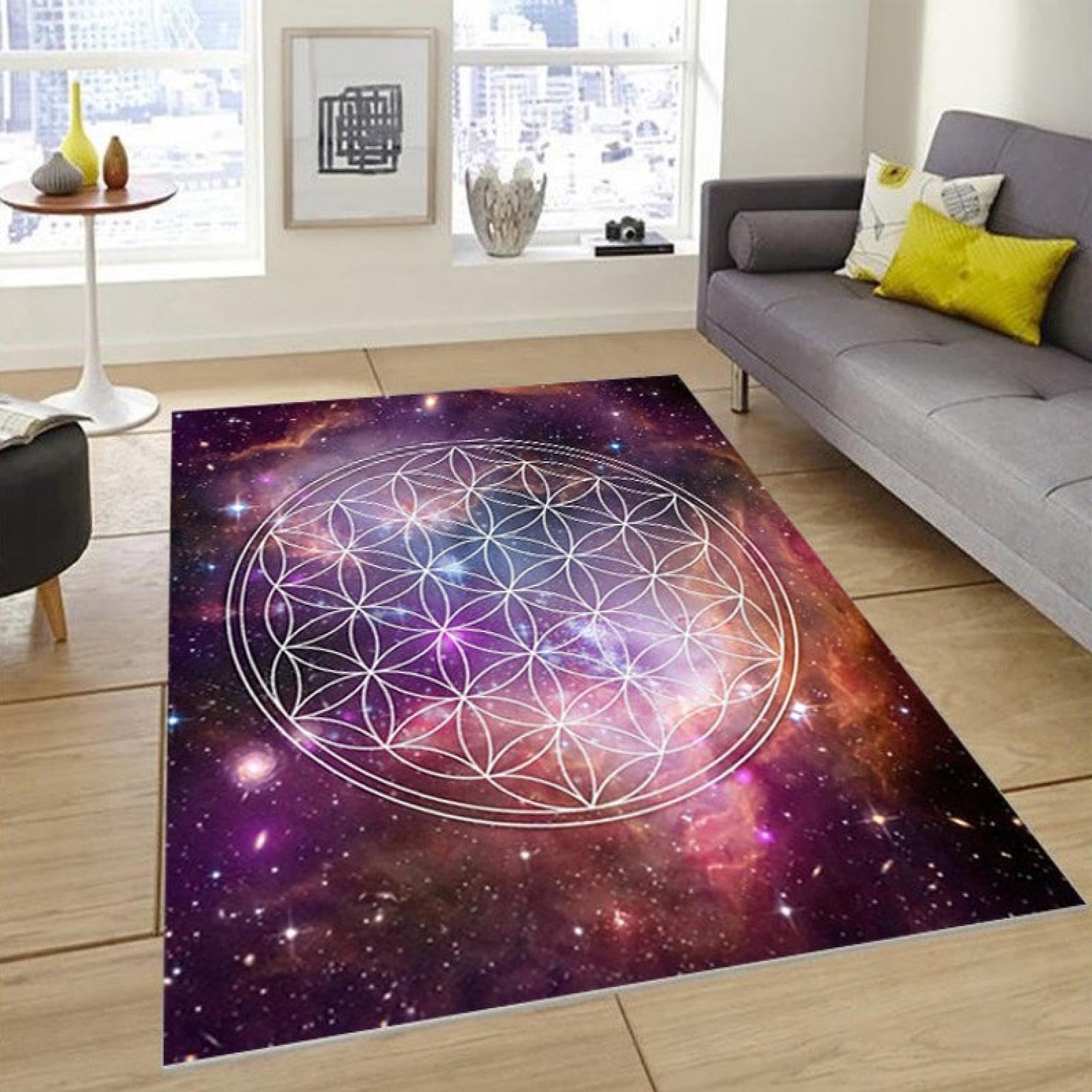 Tapis de méditation 3D Galaxie Ciel étoilé Fleur de Vie, Tapis de Porte Mandala Zen Yoga Spirituel extérieur Tapis de Sol d'entrée de Jardin