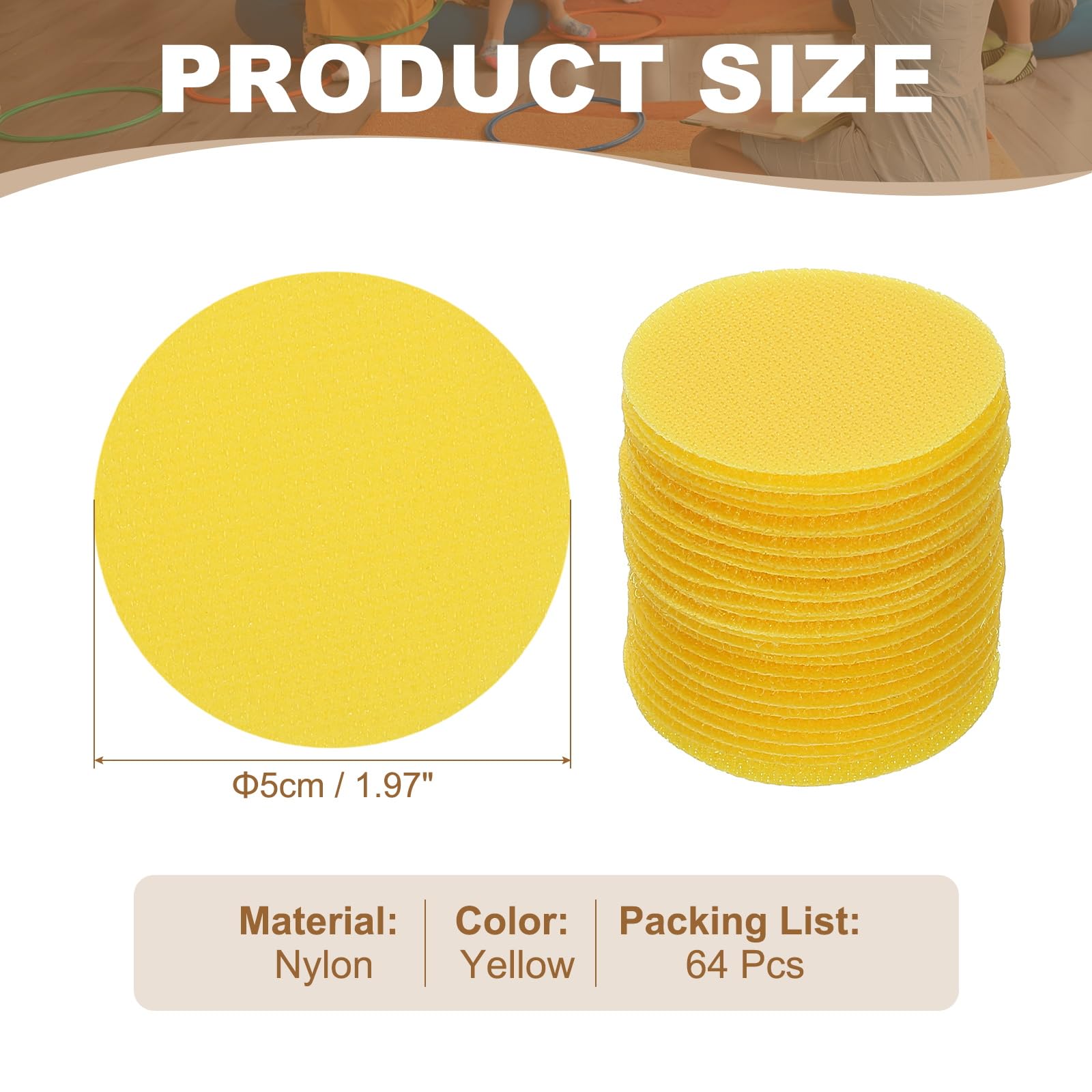 PATIKIL 64Pcs Carpet Spots for Classroom 2 Inch Small Circle Floor Dots Markers Carpet Spot Markers for Teacher Elementary Preschool Supplies Yellow - Image 2
