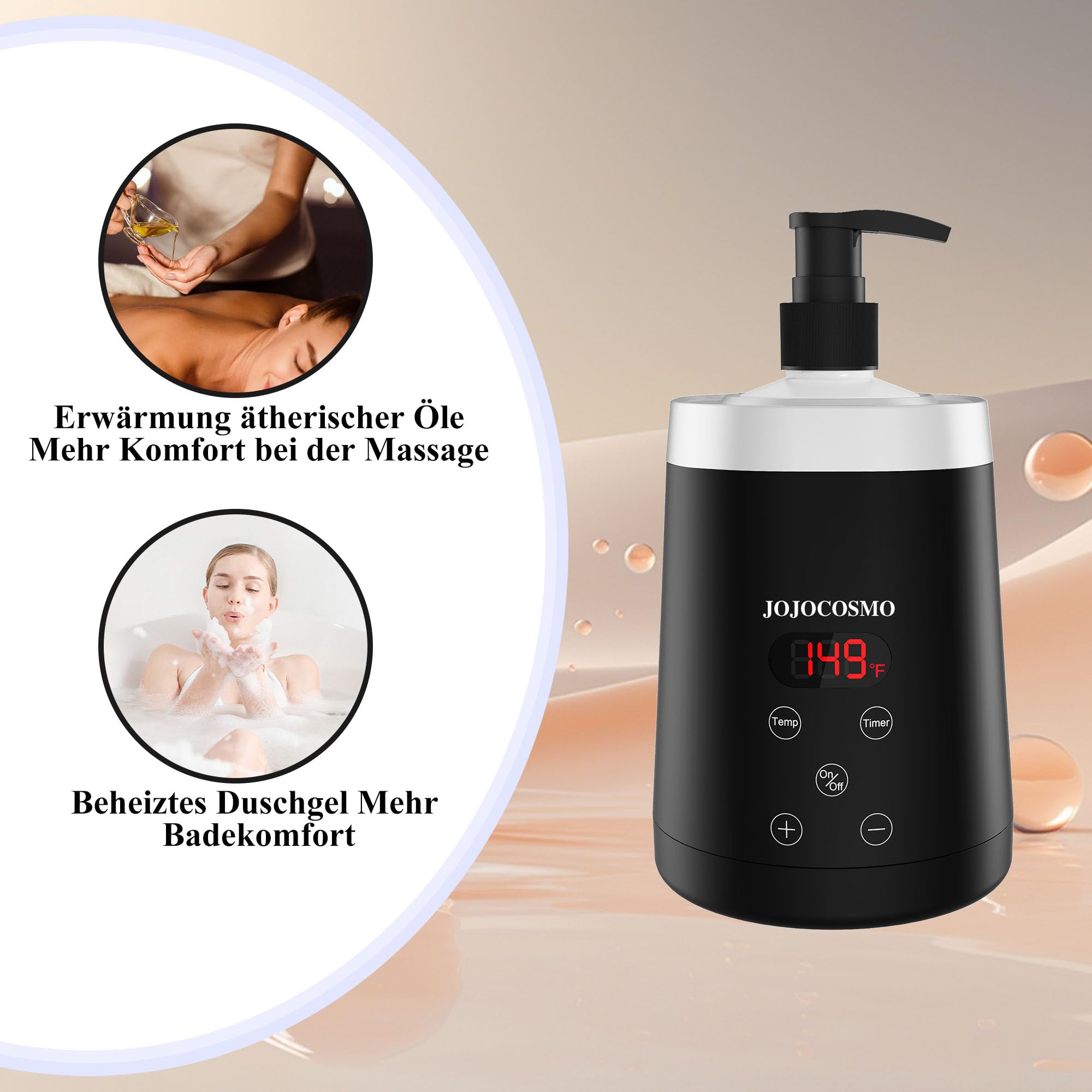 Scaldasalviette per Olio da Massaggio con Due Dispenser, 86℉-149℉, per Salone di Bellezza, Casa, Spa, Nero