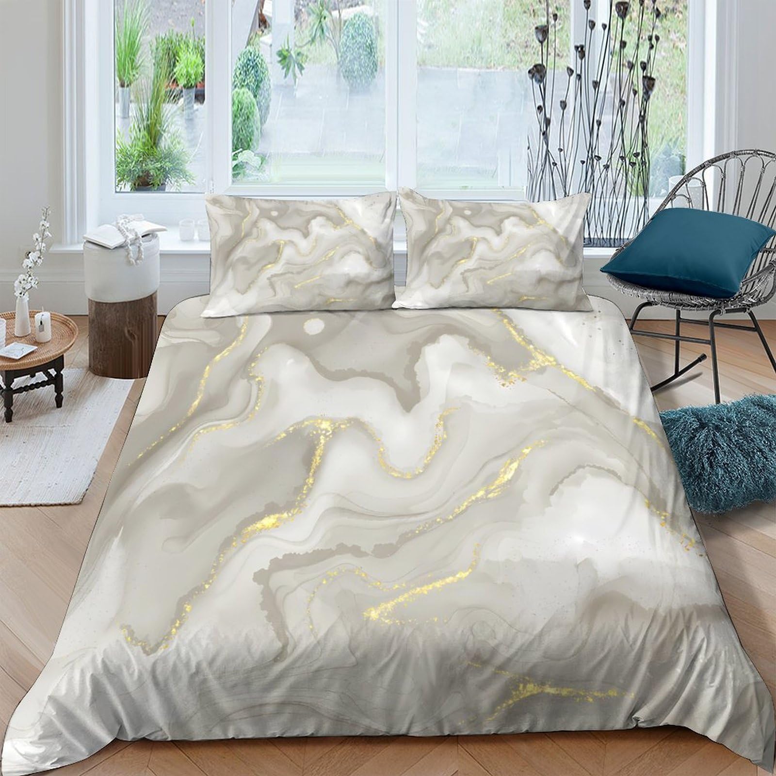 Ctjqhvkz Style-8 3D Printed Marble Texture Fitted Sheet Microfiber Soft Beige Vein Bed Sheet For Bedroom Guest Room Mattress Decor Single（135X200cm）