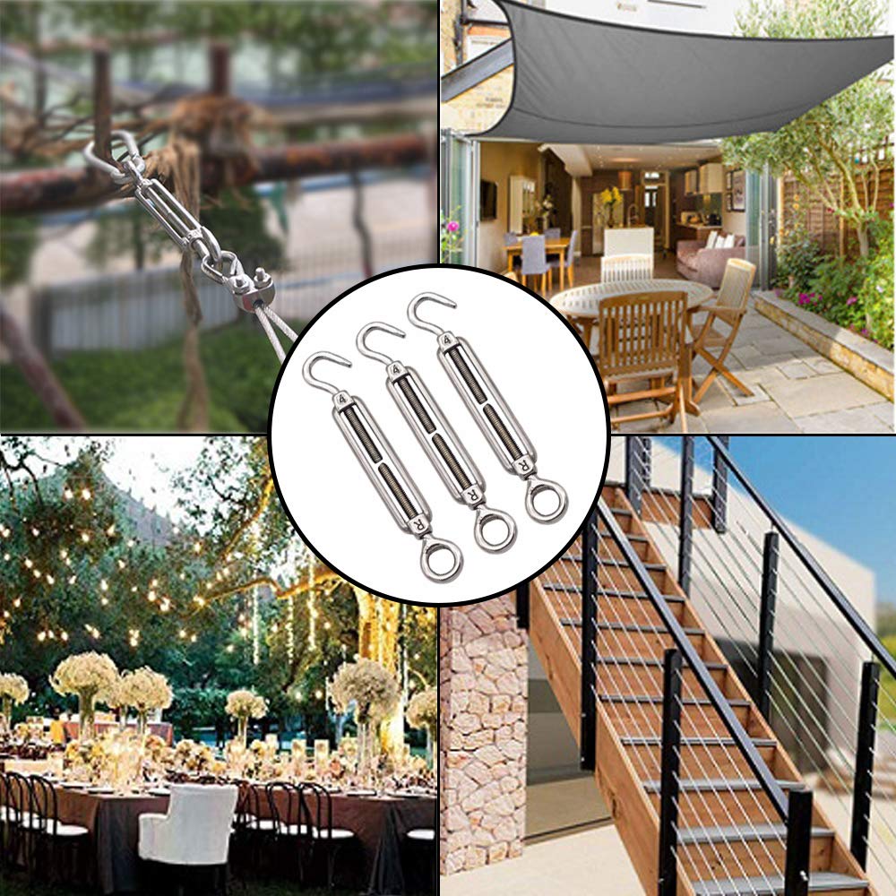 10 Stück Seilspanner Edelstahl M4 + Karabiner - Verstellbare Drahtseilspanner