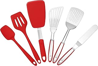To encounter Spatula Set, Stainless Steel Fish Spatula, Flexible Silicone Spatula, Turner, Dishwasher Safe, Ideal for Flipping Eggs, Burgers, Crepes, Set of 6