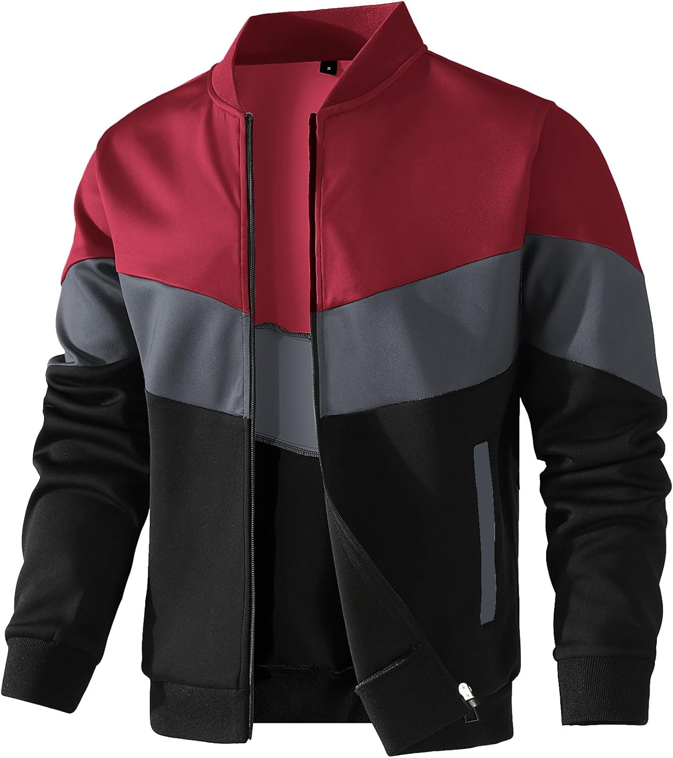Men's Lightweight Varsity Jacket Casual Bomber Jacket Stylish Color Block Windproof Coat