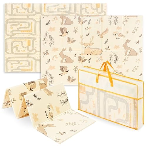 Alfombra de juego plegable para bebé de 70.9 x 47.2 x 0.4 pulgadas, antideslizante, impermeable, tapete de juego de espuma para niños, niños