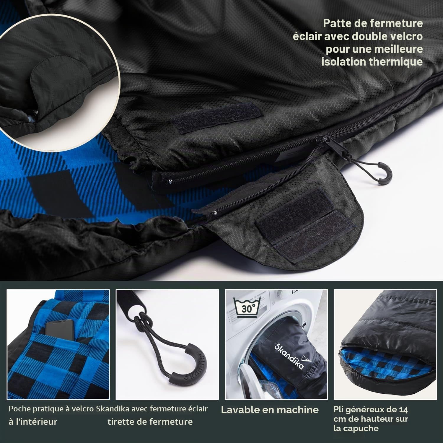 Skandika Sac de Couchage Couverture Dundee | Coton/Flanelle, Haute qualité, jumelable, 3 Saisons, jusqu'à -20°C, 220 x 80 cm | Camping Outdoor randonnée