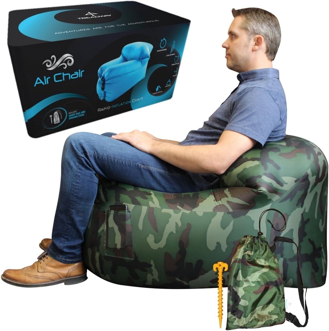 TREADWAY Inflatable Camping Air Chair by Super Compact/Lightweight – Inflates & Packs Up In Seconds – Durable Parachute Material – Ideal For Festivals/Fishing/Travel/Gaming (Covert Camo)