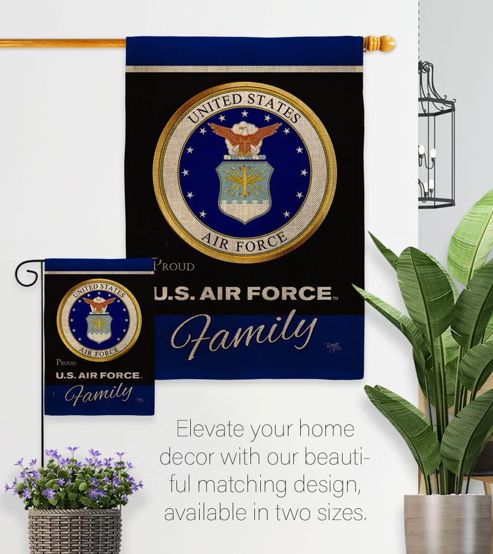 Air Force Proudly Family Burlap Garden Flag - Armed Forces USAF United State American Military Veteran Retire Official - House Decoration Banner Yard Gift Double-Sided Made in USA 13 X 18.5